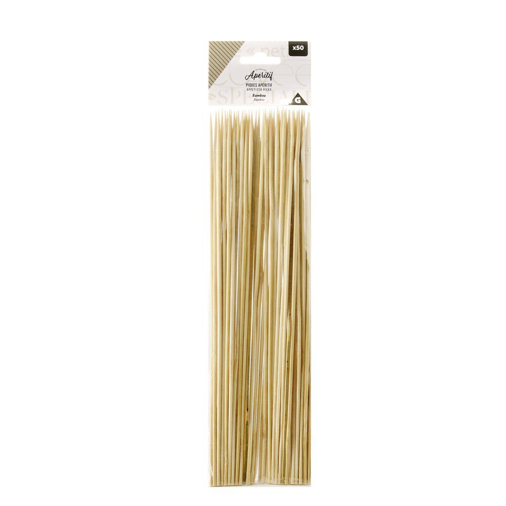 Lot de 50 piques bambou pour brochettes L30cm