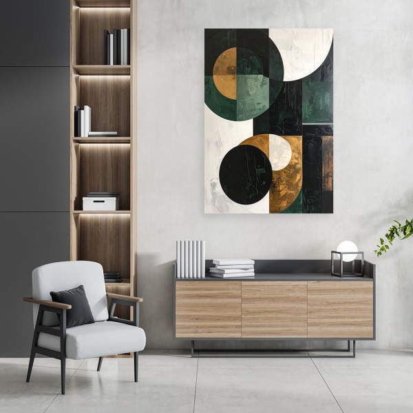 Obraz do salonu sypialni biura, Abstrakcja kształty koła zielony 20x30