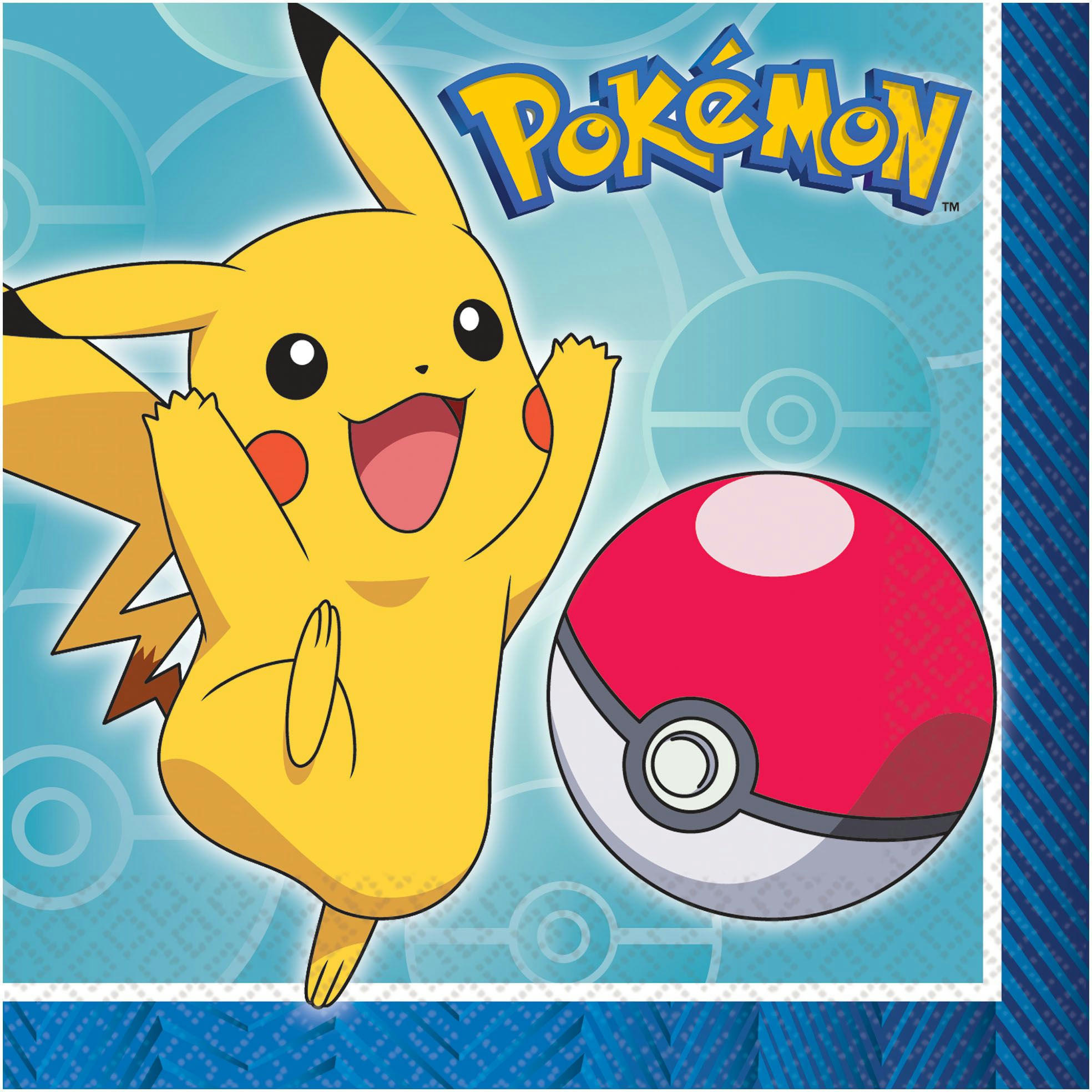 Nintendo Pokémon Pikachu Square Paper Disposable Beverage Napkins, Blue/Yellow, 5-in, 16-pk, 2-ply, for Birthday Party