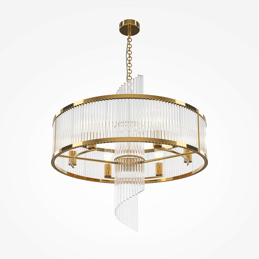 Suspension Art Déco – structure dorée et cascade verre ELMA