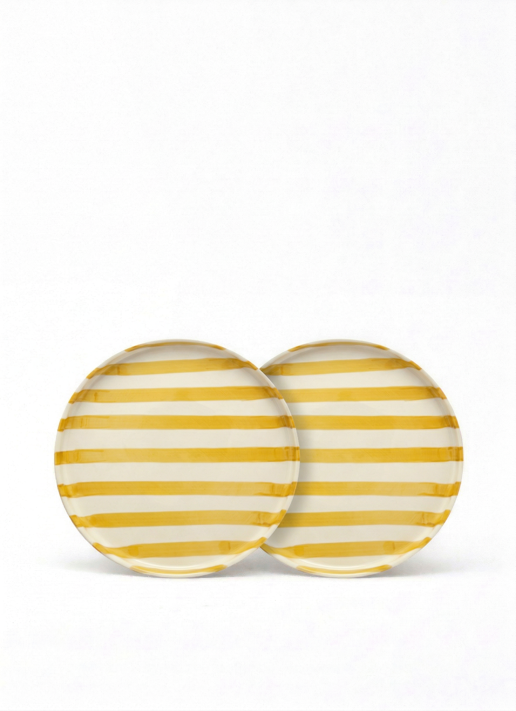 vtwonen - Lunchbord - Strepen - Geel - Set van 2 - Keramiek - 20cm