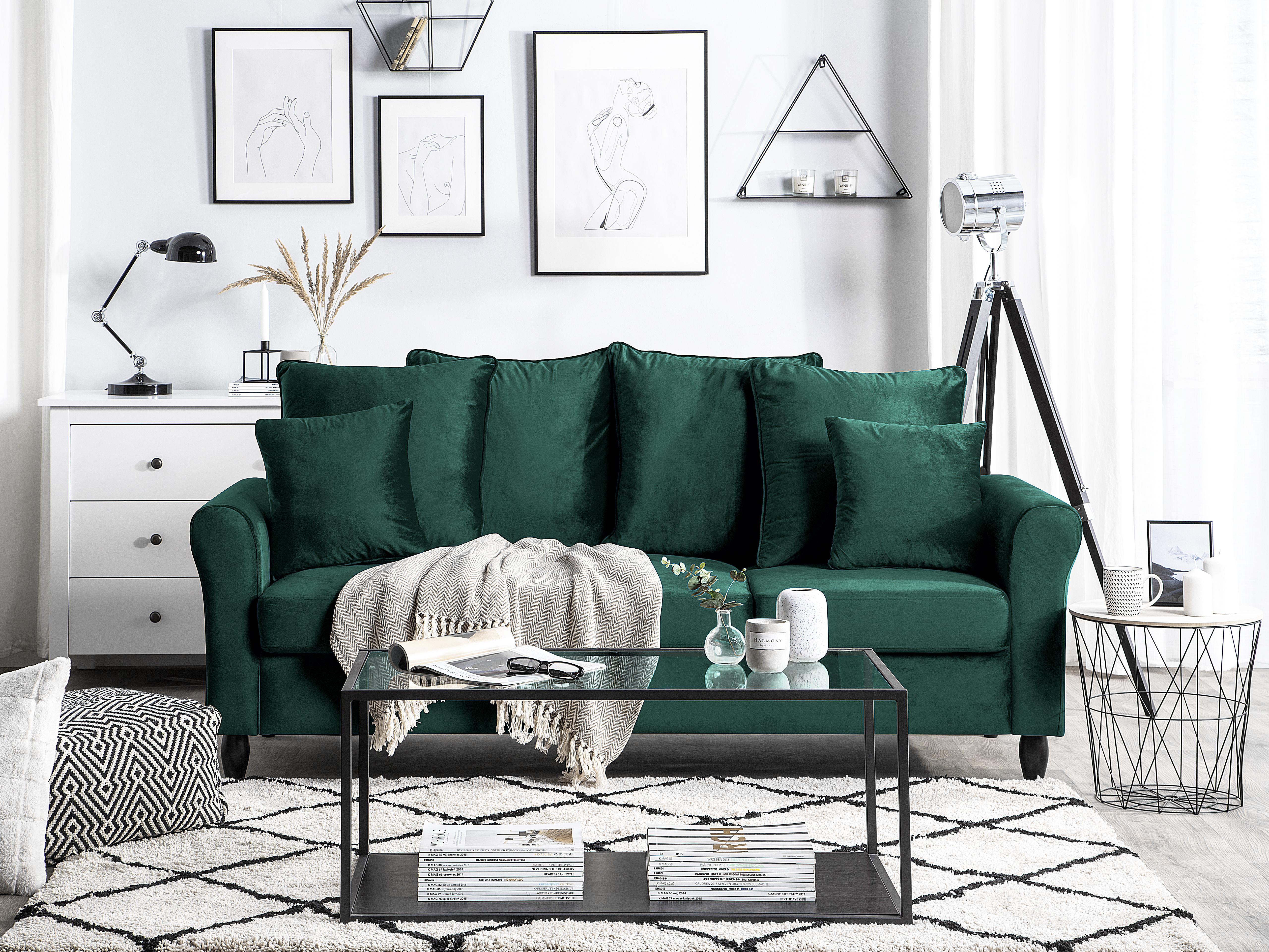 Sofa 3 Seater BORNHOLM Velvet Dark Green
