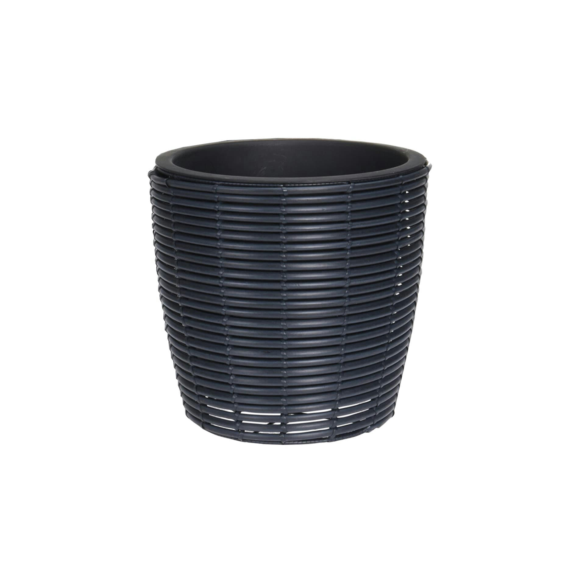 - Cache-pot en polyrattan noir pour intérieur et extérieur H 30 cm