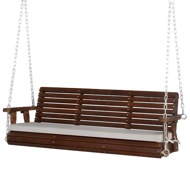 5 ft. 3-Person Wood Outdoor Porch Swing with Cushion - N/A