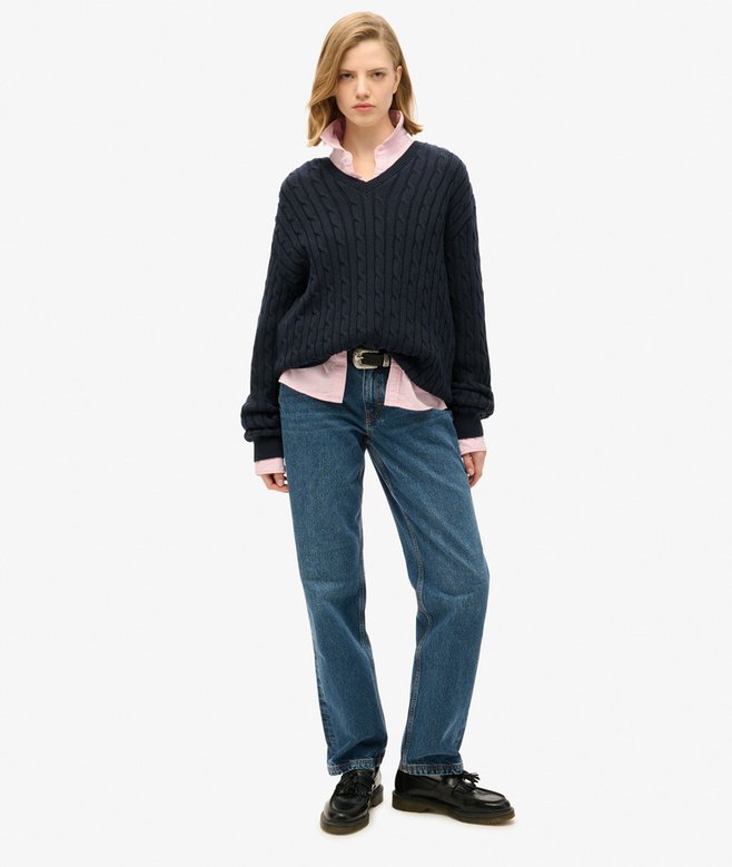 Oversized V Neck Cable Jumper