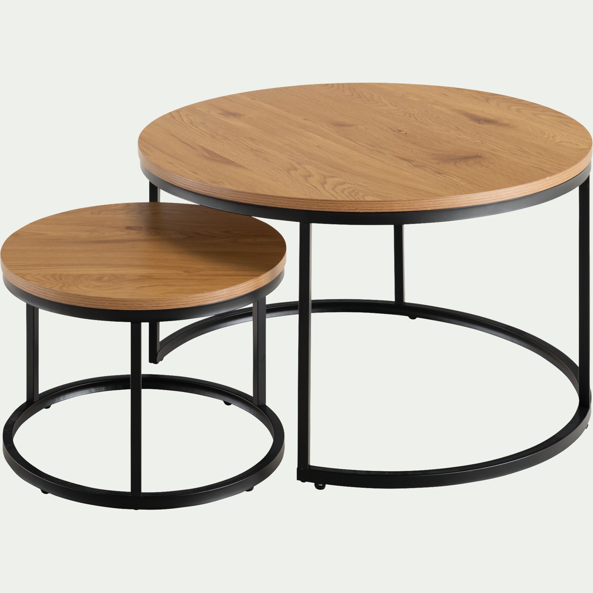 ZENA - Set de 2 tables basses gigognes en bois et métal - bois clair
