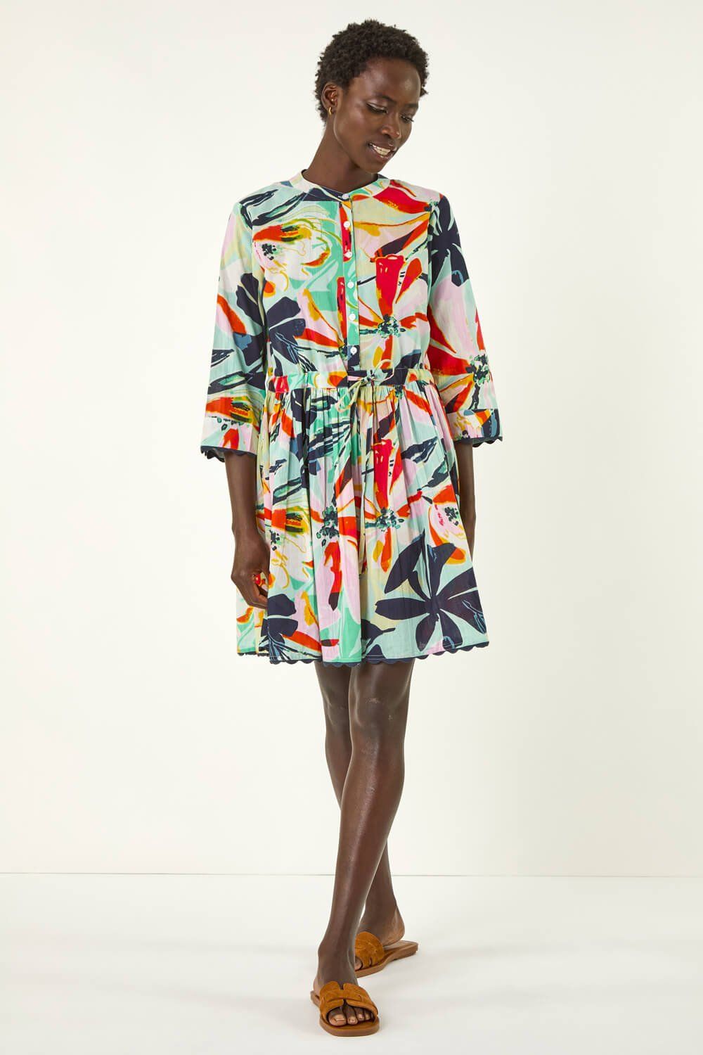 Roman Abstract Print Button Shirt Dress