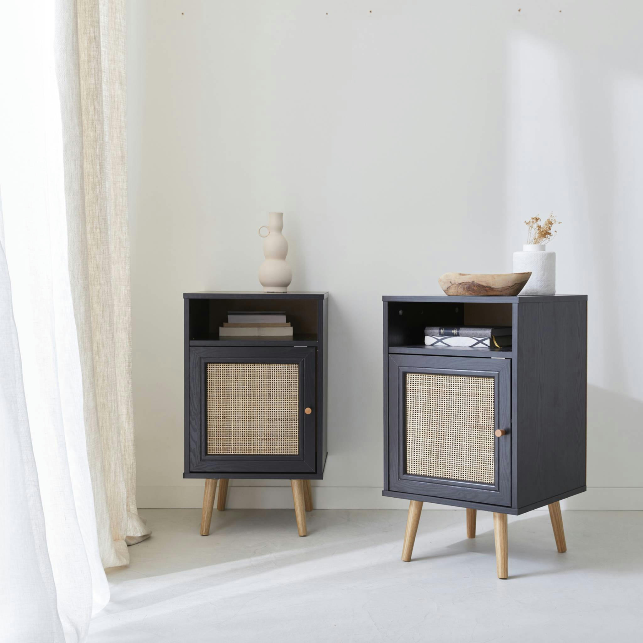 BOHÈME - Lot de 2 tables de chevet en cannage, noir