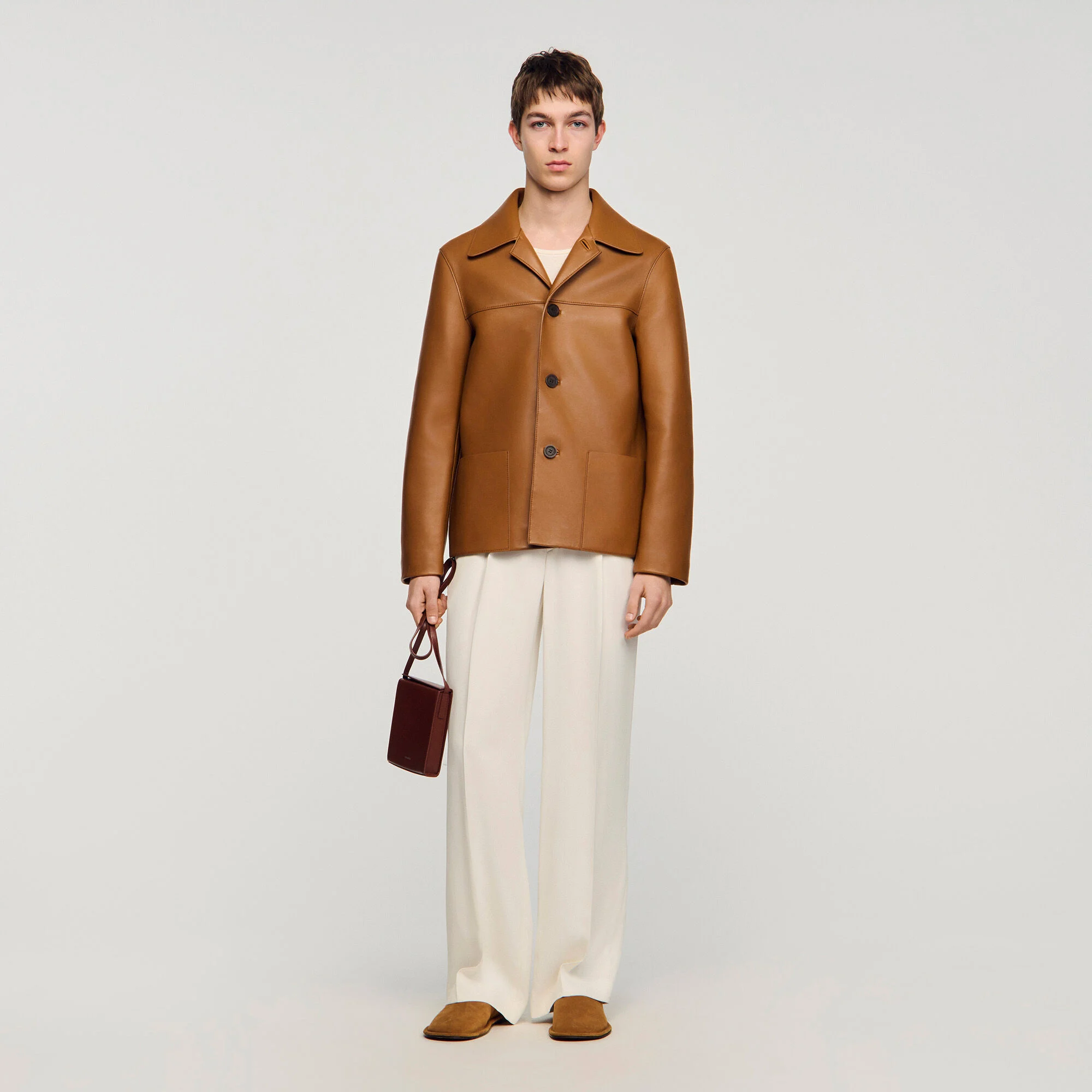 Blouson en cuir d&rsquo;agneau boutonné