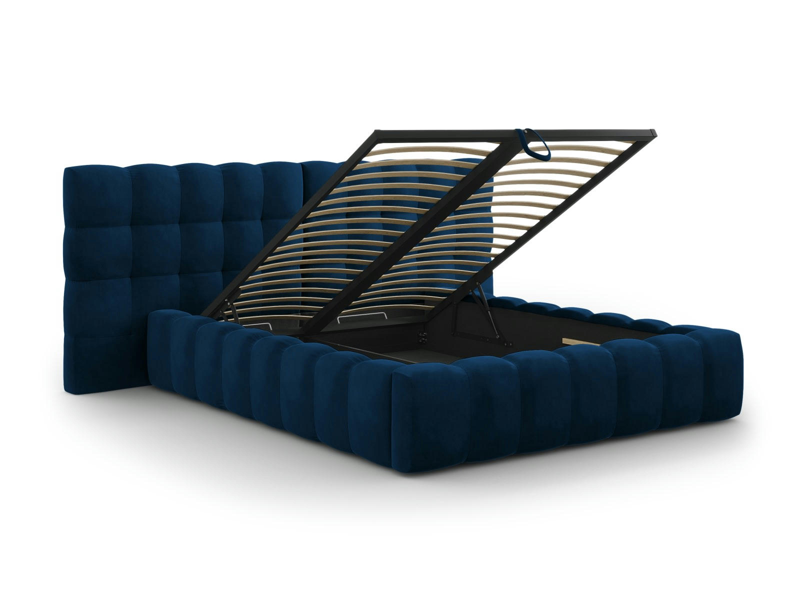 MAMAIA - Lit coffre en avec tête de lit double 160x200cm velours bleu roi