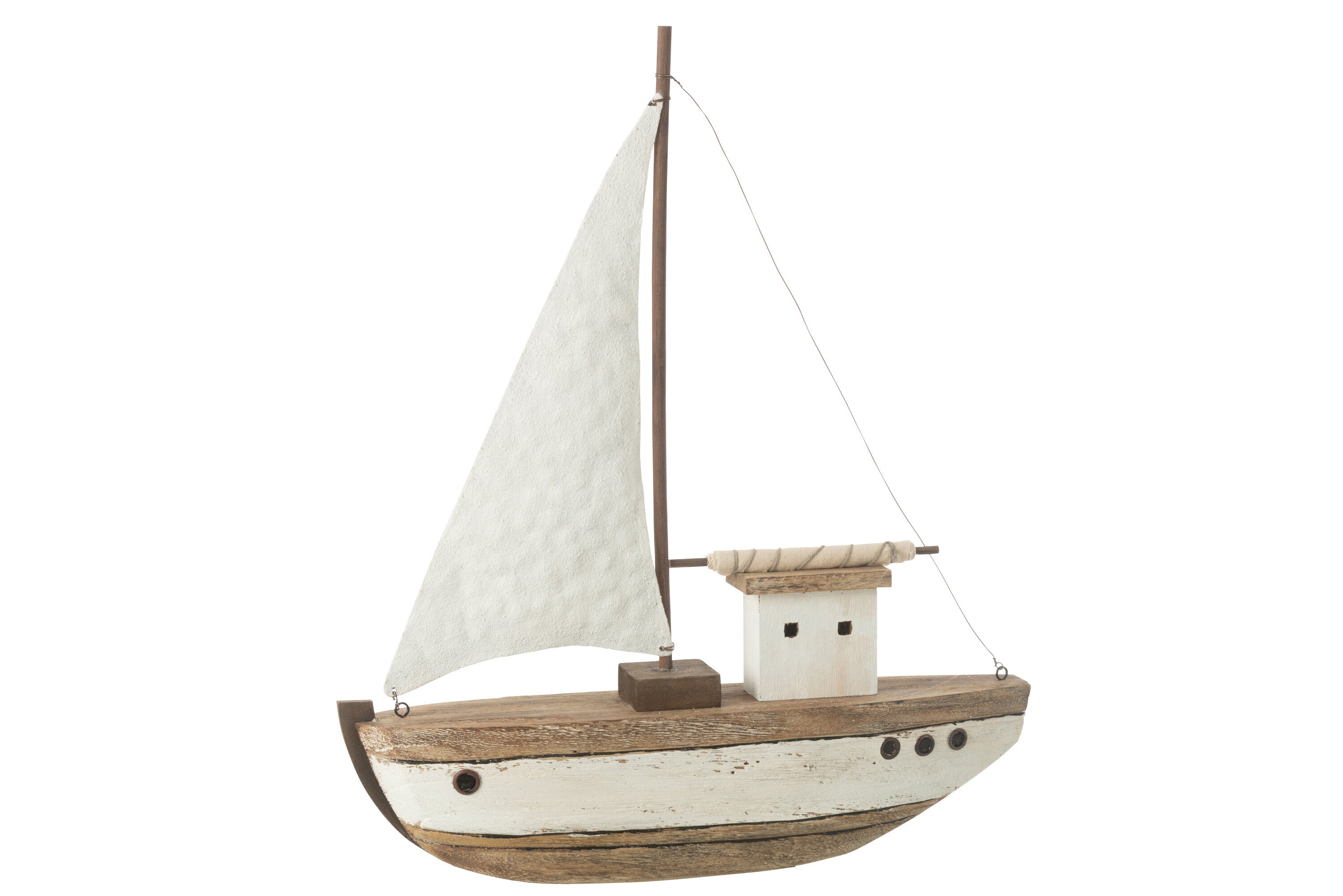 J-Line decoratie Boot 1 Zeil - hout - naturel/wit - large