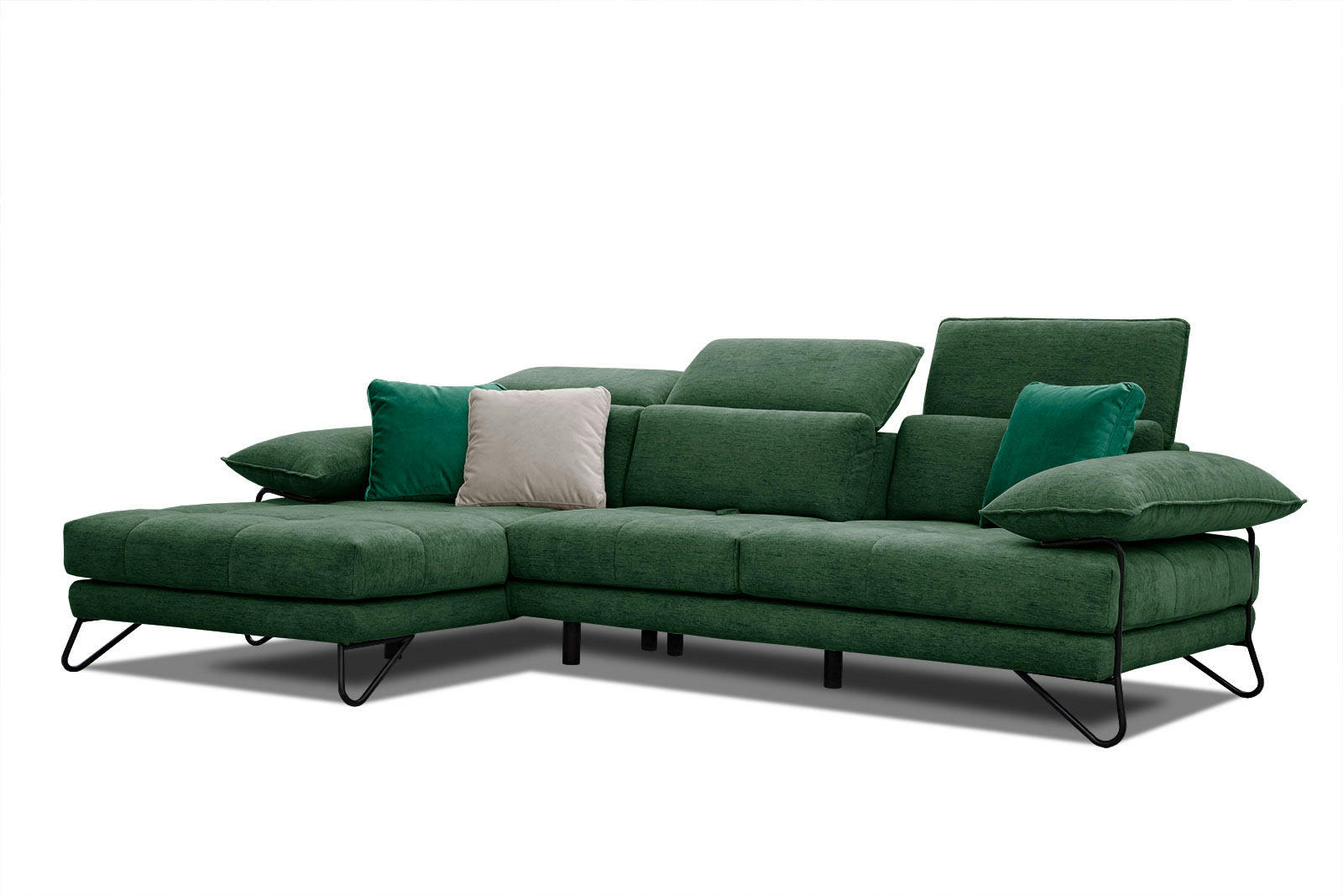 NORDEN - Canapé d'angle gauche 4 places en tissu vert foncé avec coussins déco