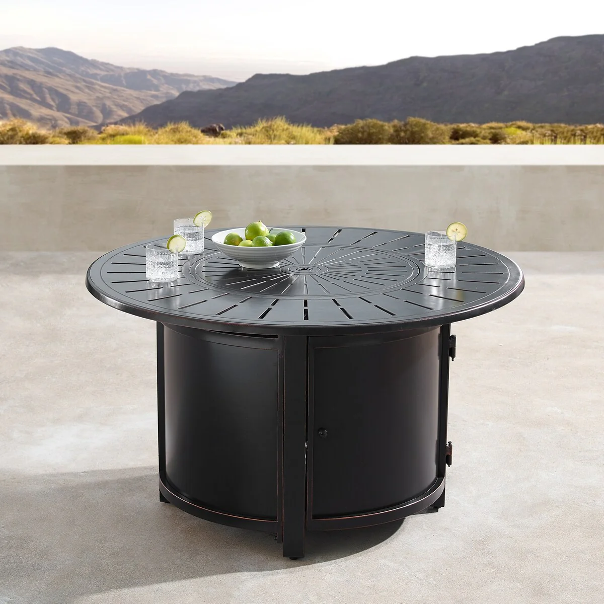 Aluminum 44in Fire Table Set with Four Swivel Rockers & Accessories