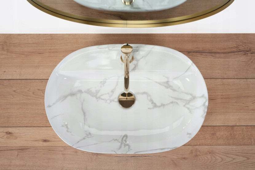Umywalka Ceramiczna Nablatowa Rea Aura 61 Marmo Shiny