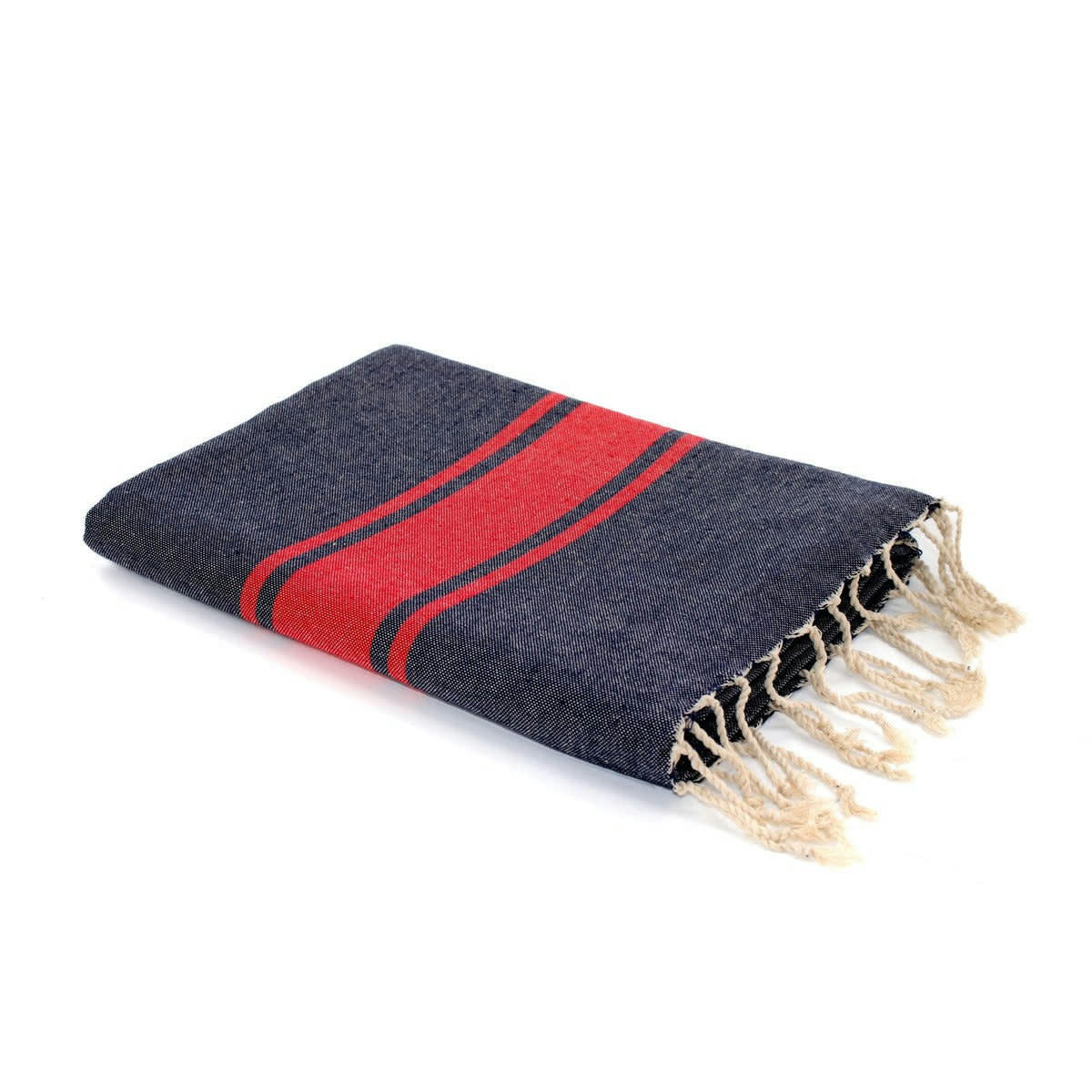 ST TROPEZ - Fouta bicolore coton  100x200 bleu jean / rouge