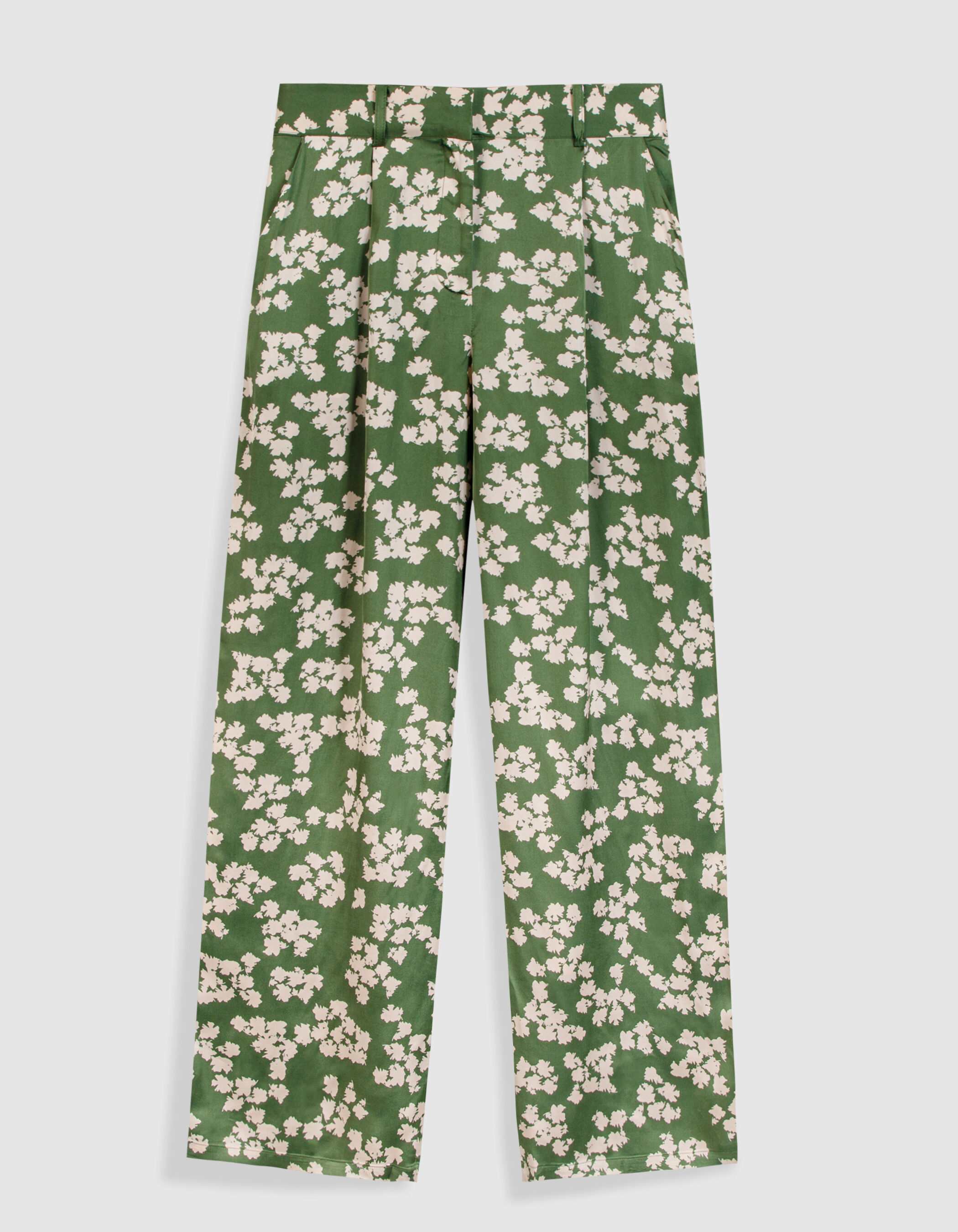 Pantalon large vert imprimé feuilles Femme