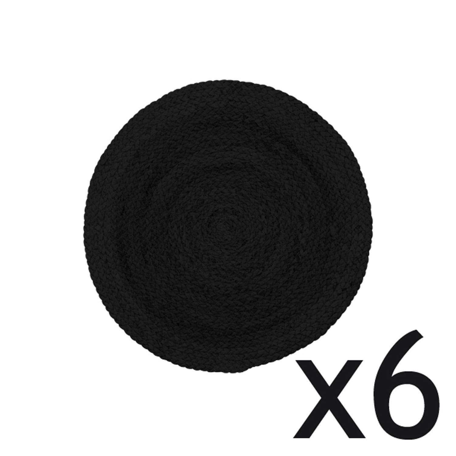 MALI - Lot de 6 sets de table noir Ø38cm