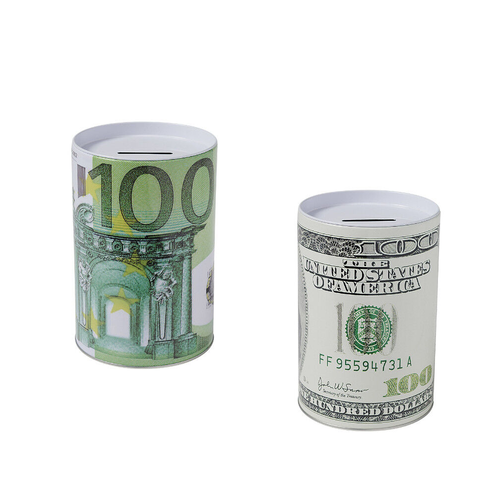 Tirelire cylindrique motif billet de banque
