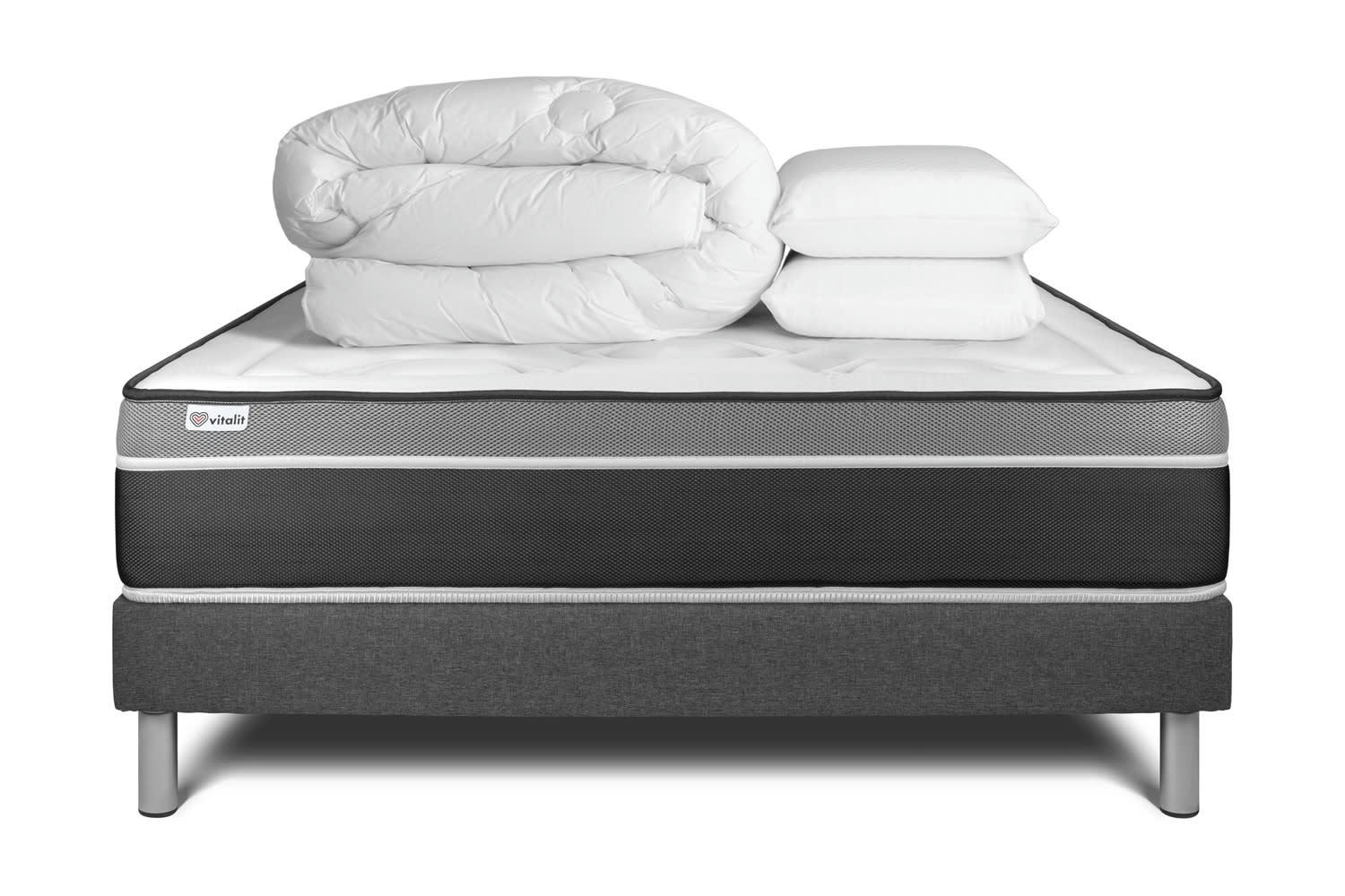 VITAL CARE - Pack Ressorts  et Mémoire de forme[ 140x190cm kit Gris