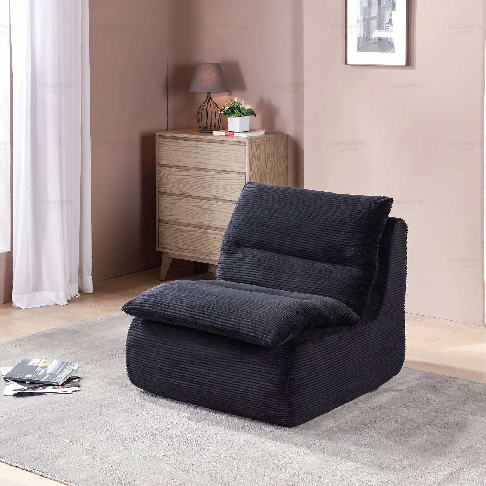 Single Sofa Chair Compression Lounge Bean Bag, Plush Chenille Fabric