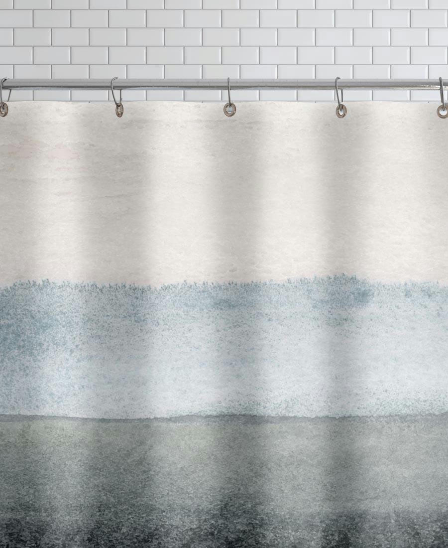 SHADES OF GREY - Rideau de douche en polyester en blanc & gris 150x200