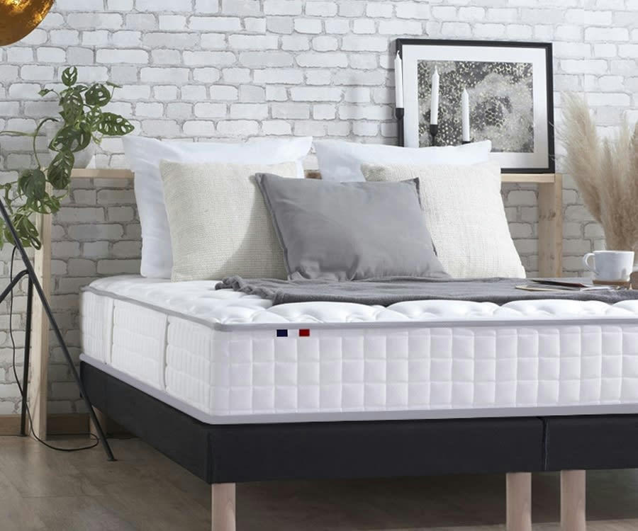 ENSEMBLE ODYSSEE - Ensemble matelas ressort mémoire forme sommier noir 160x200