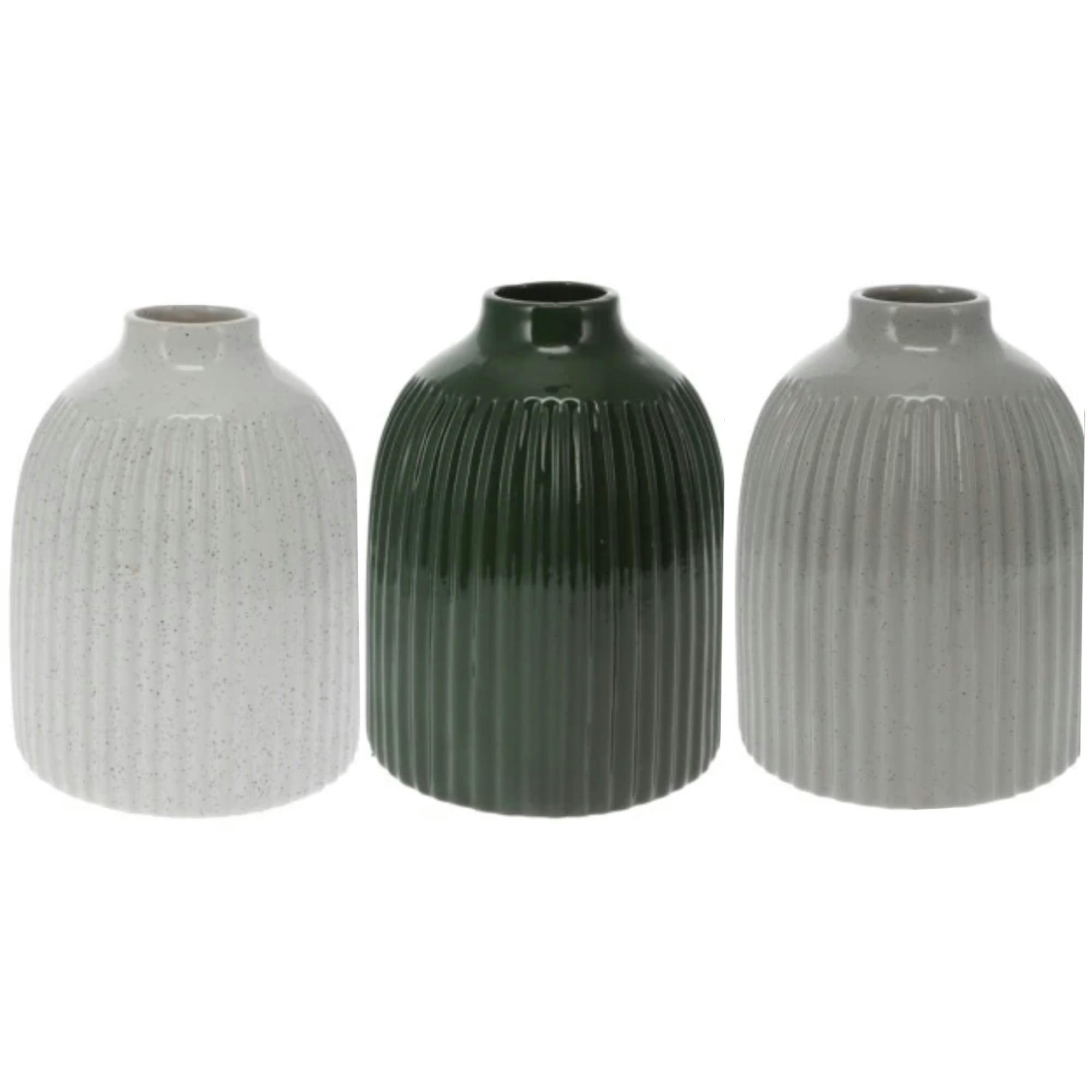 - Set de 3 vases en porcelaine blanc, gris, vert 12x12x16cm