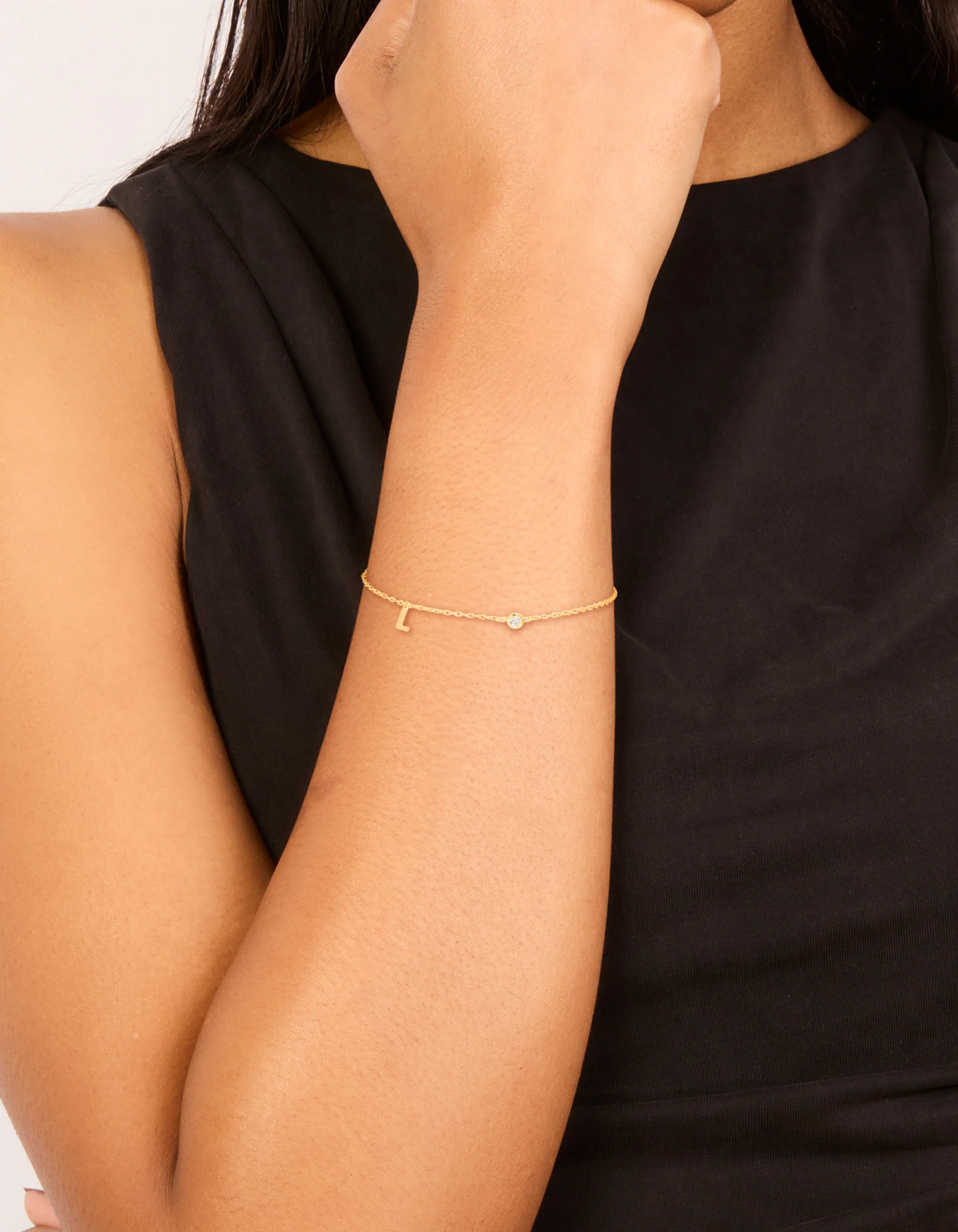 Gold Plated Sterling Silver Cubic Zirconia Letter L Bracelet