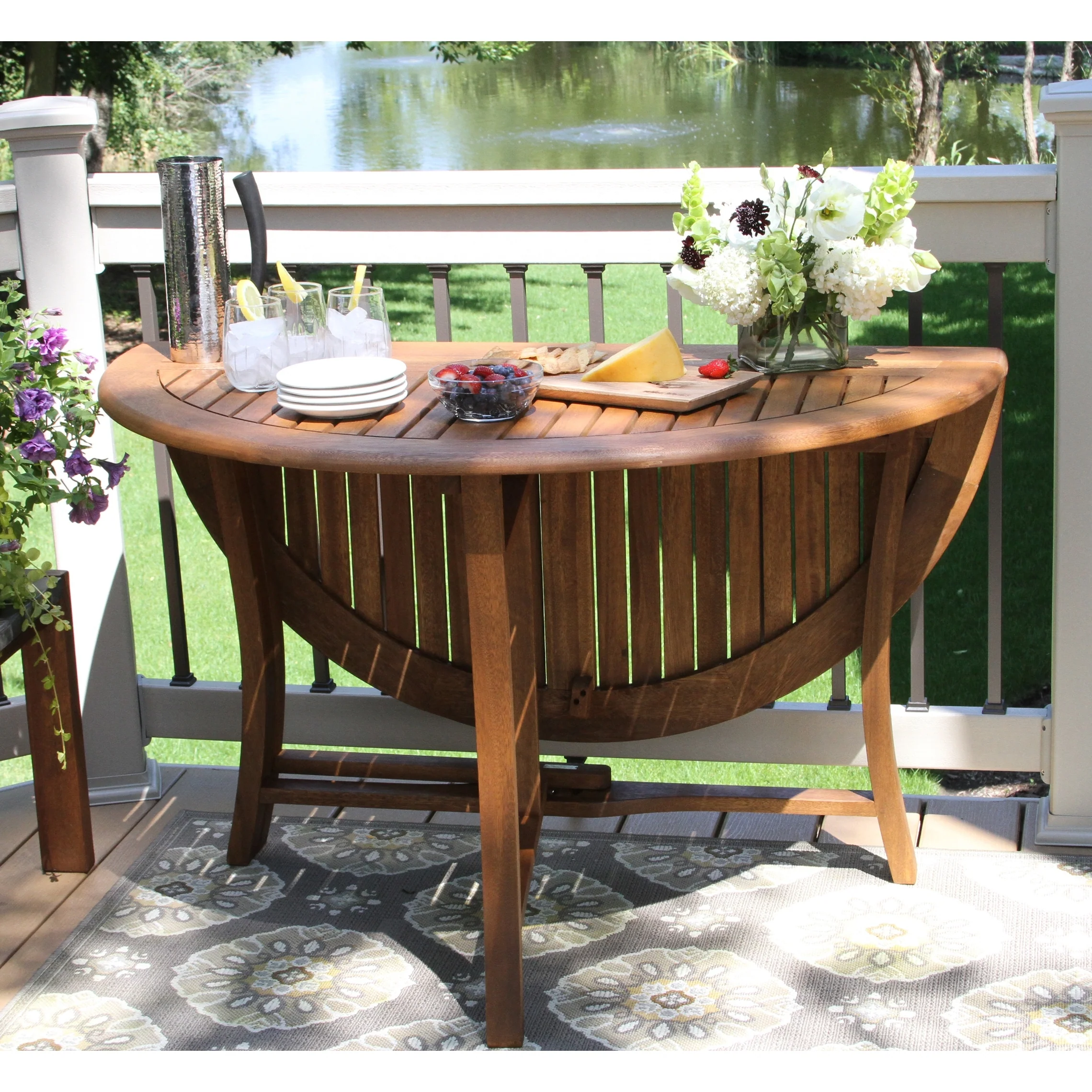 Eilaf Eucalyptus Round Folding Outdoor Dining Table Only - 43 inches