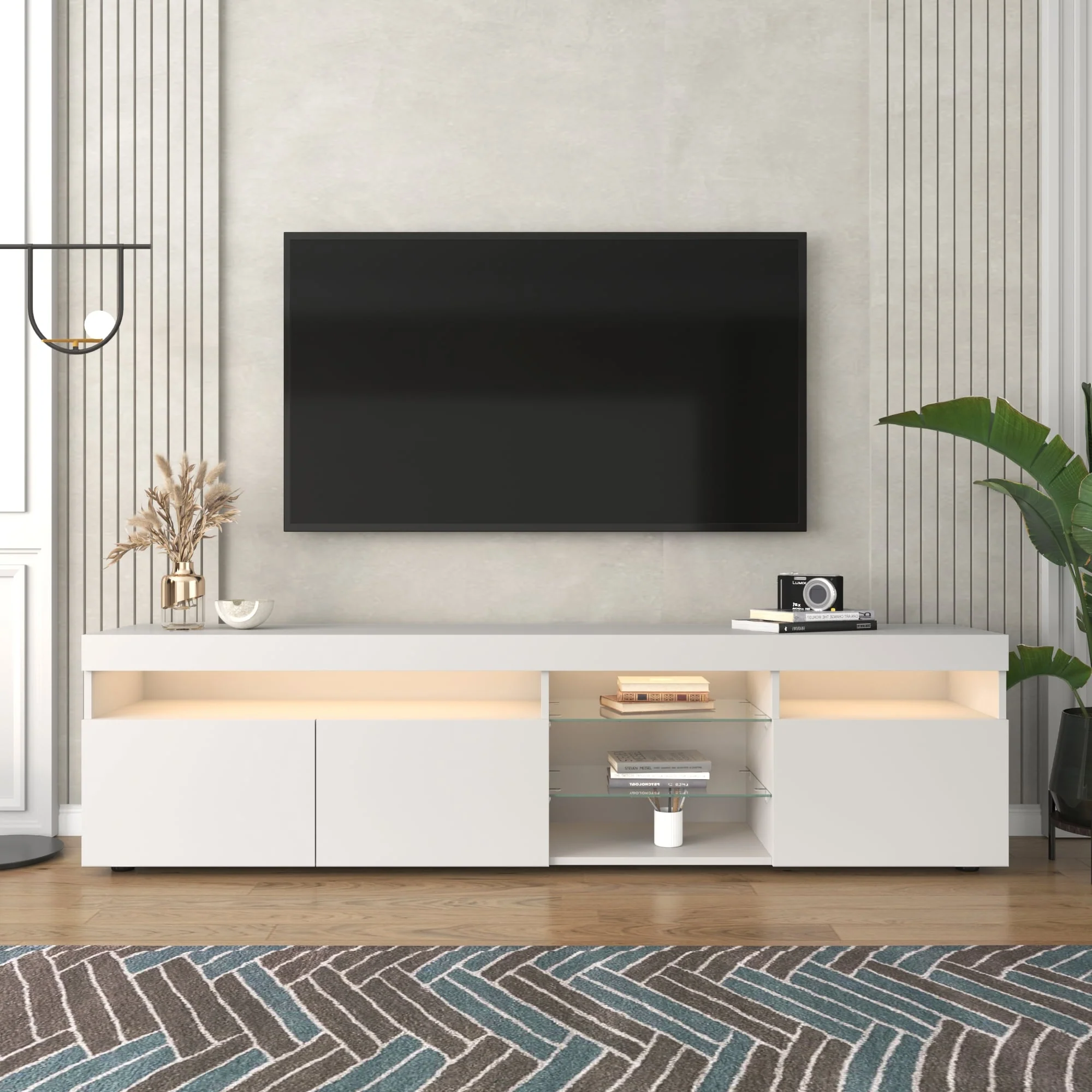 Modern Design TV Stand Entertainment Center with Color LED Lights - 13.77 x 70.86 x 17.71