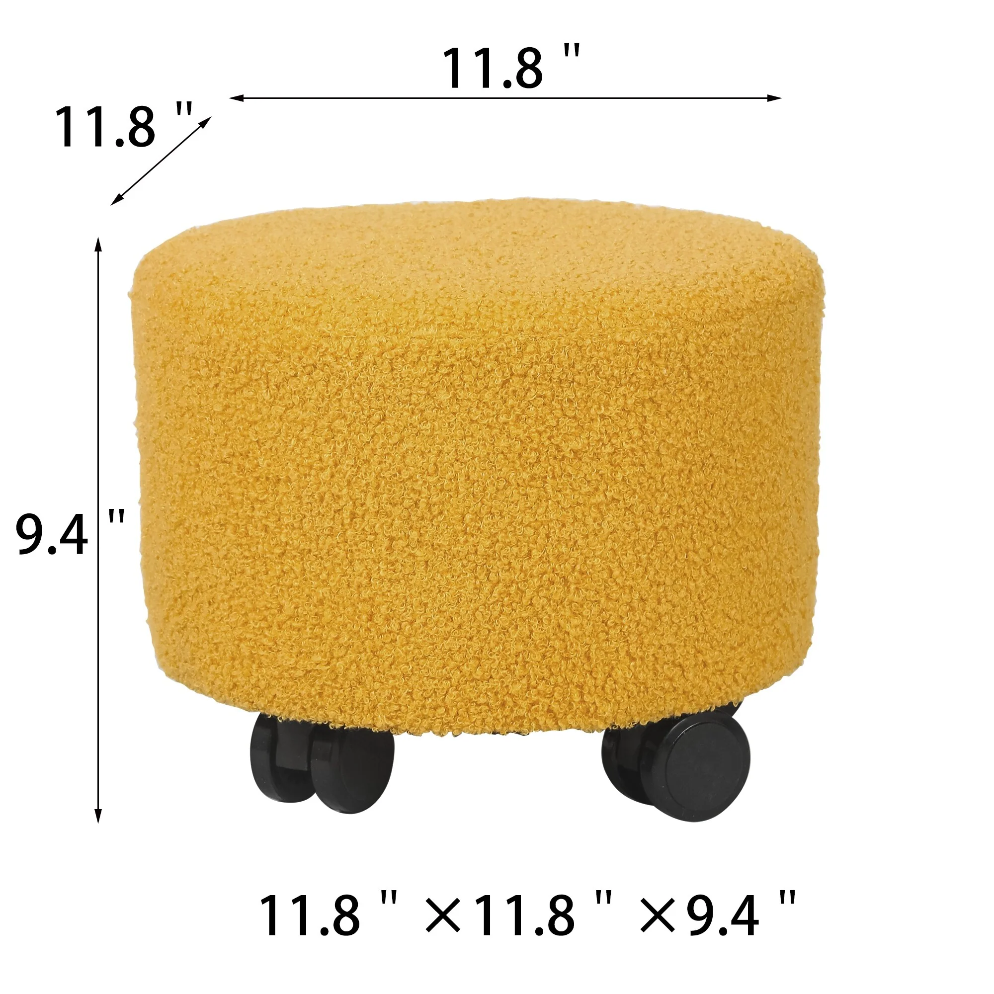 Adeco Set of 2 Round Velvet Foot Stool Ottoman with Casters