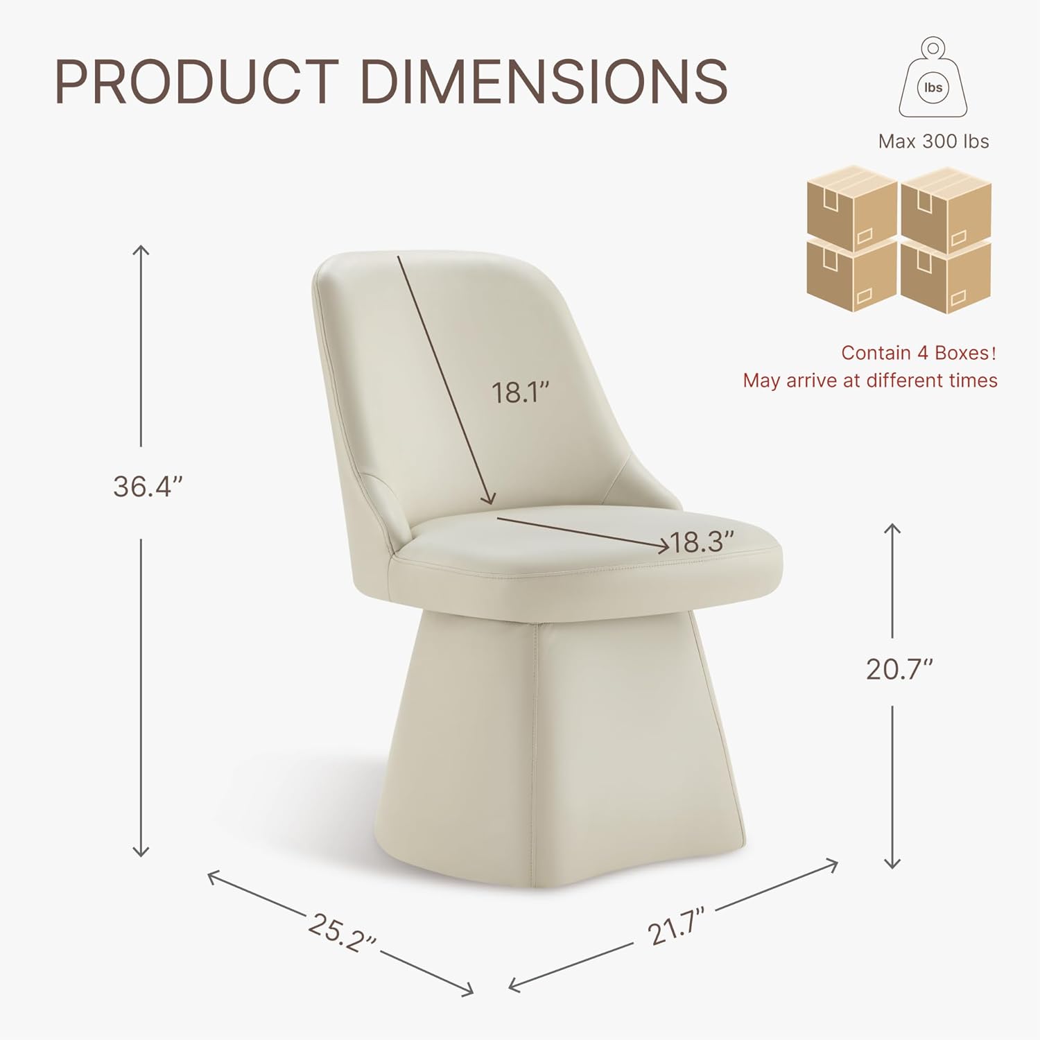 KISLOT Swivel Dining Chairs Set of 4, Upholstered Mid Century Modern Deskchair with High Back, Faux Leather Kitchen Chairs for Dining Room, Bedroom, Dressing Room, Cream