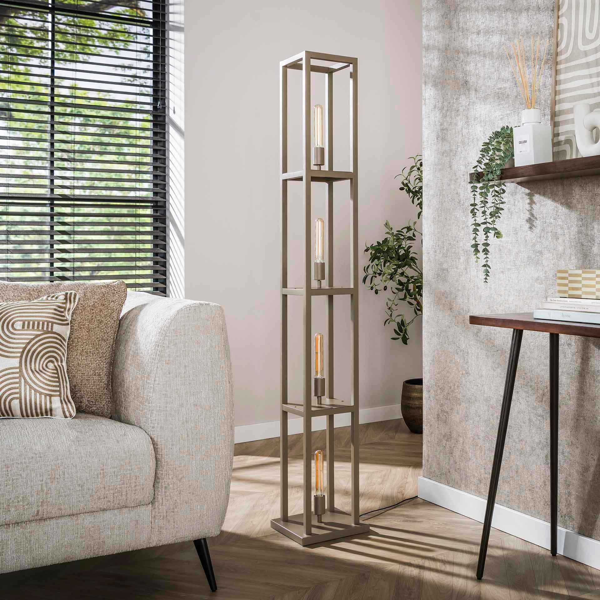 Lampadaire tour beige style moderne, 4 ampoules TRIBECA