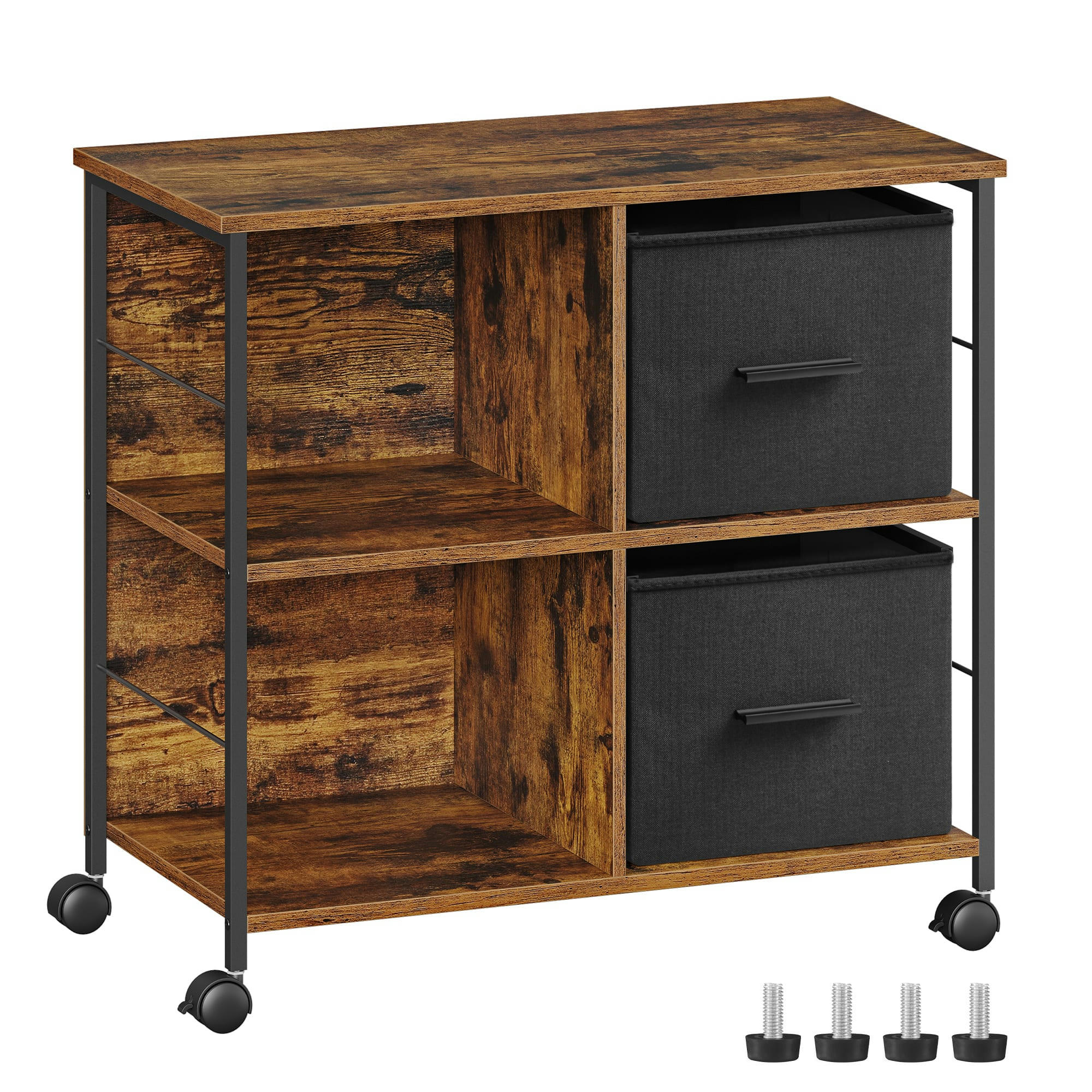 - Caisson de bureau 2 paniers en tissu effet bois marron rustique