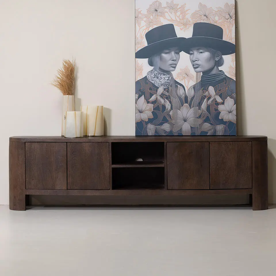 Tv Meubel Donkerbruin Mangohout - 200x40x55cm - Mitchel