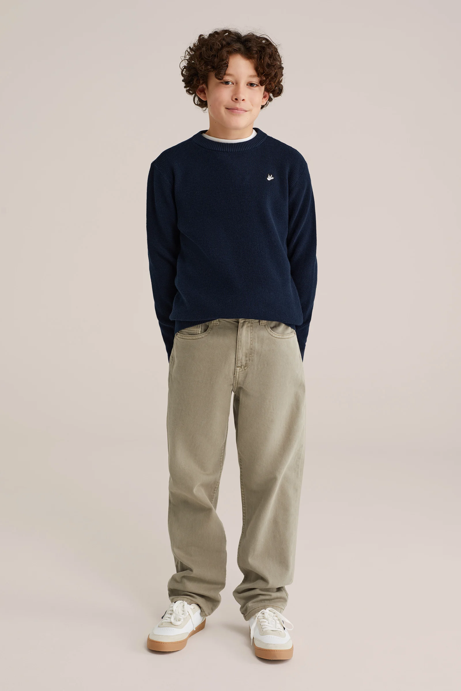 Jongens gebreide trui met structuur en embroidery