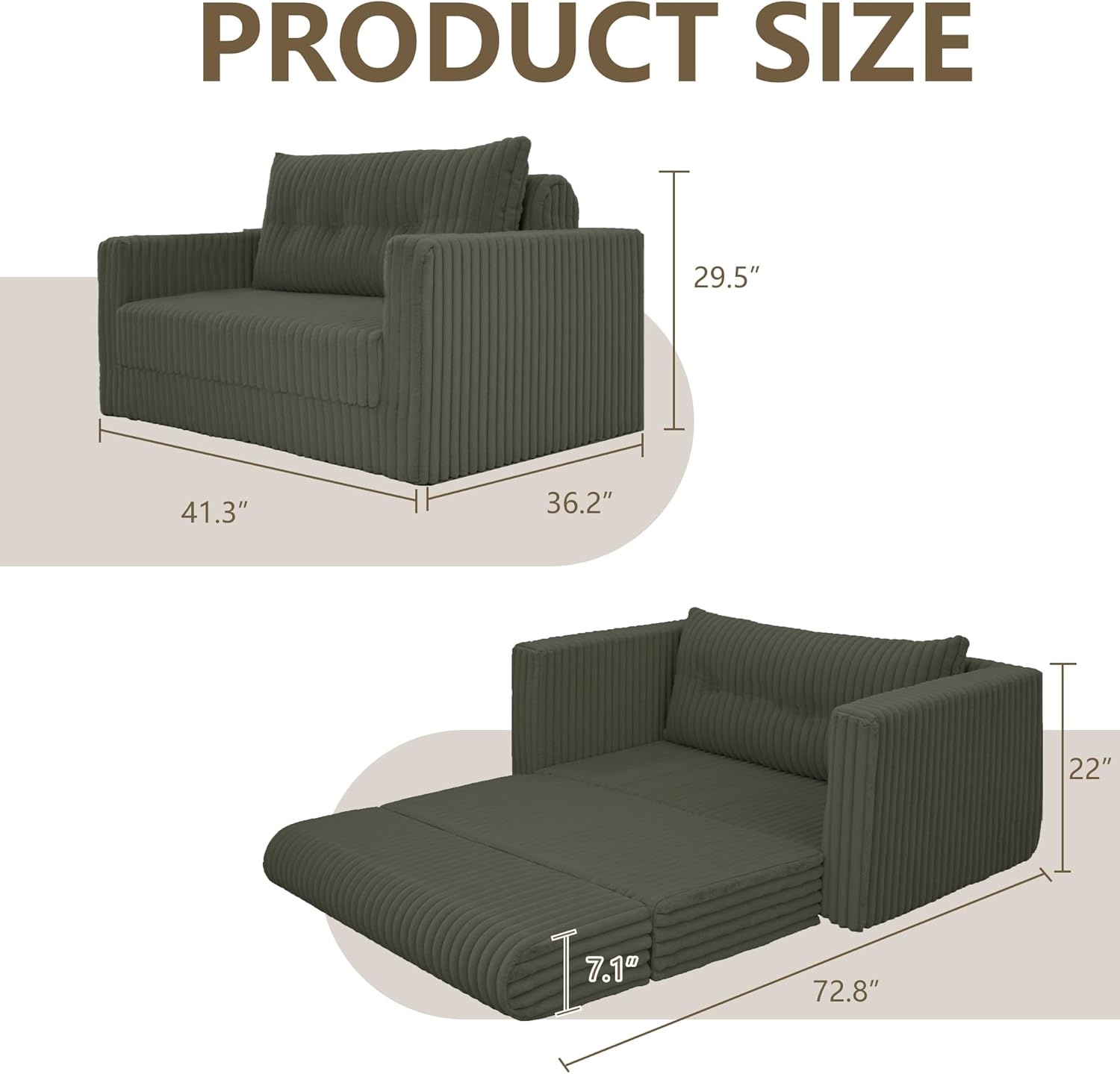 HABUTWAY Folding Sofa Bed, 2 in 1 Convertible Sleeper Chair with Pillow, Portable Fold Out Chair Bed with Armrest, Comfy Floor Couch, Lazy Sofa for Living Room Bedroom Dorm Home Office, Green