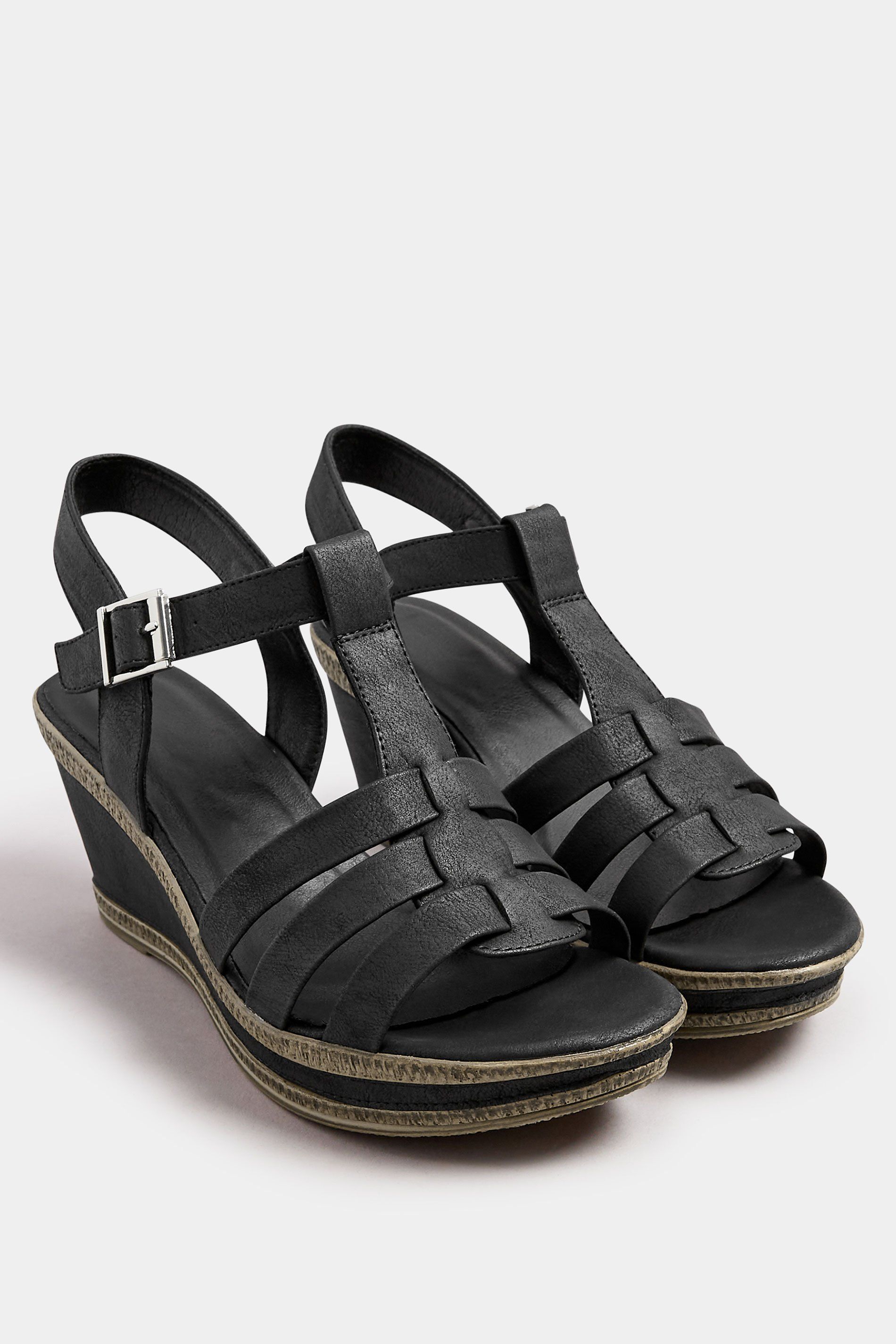 Yours Faux Leather T-Bar Wedge Sandals