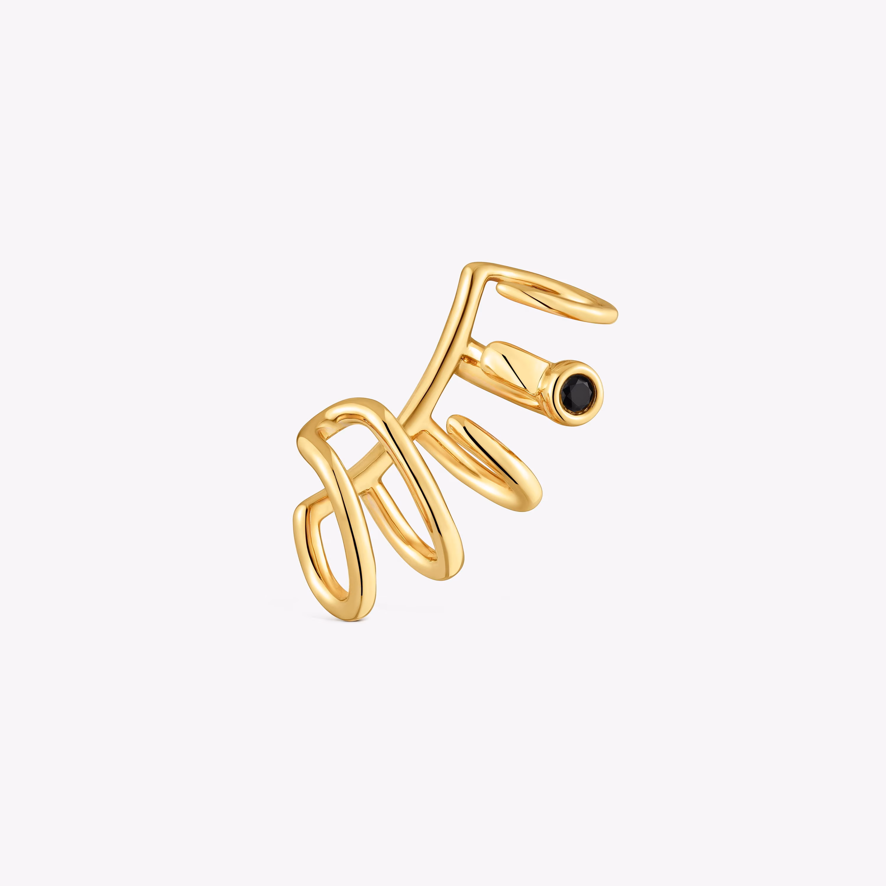 Earcuff 5 aros con baño de oro 18 kt sobre plata y espinela negra Line