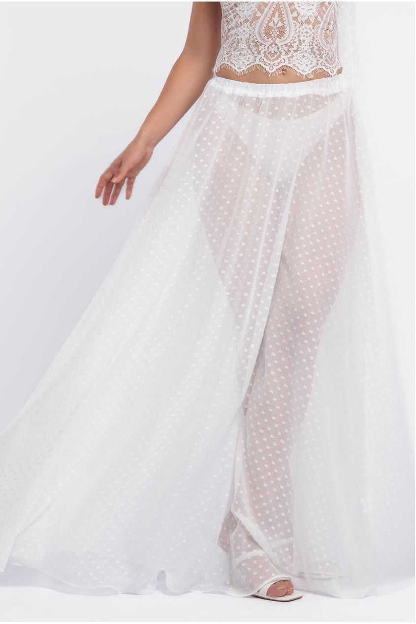 Goddiva Polka Dobby Chiffon A Line Maxi Skirt