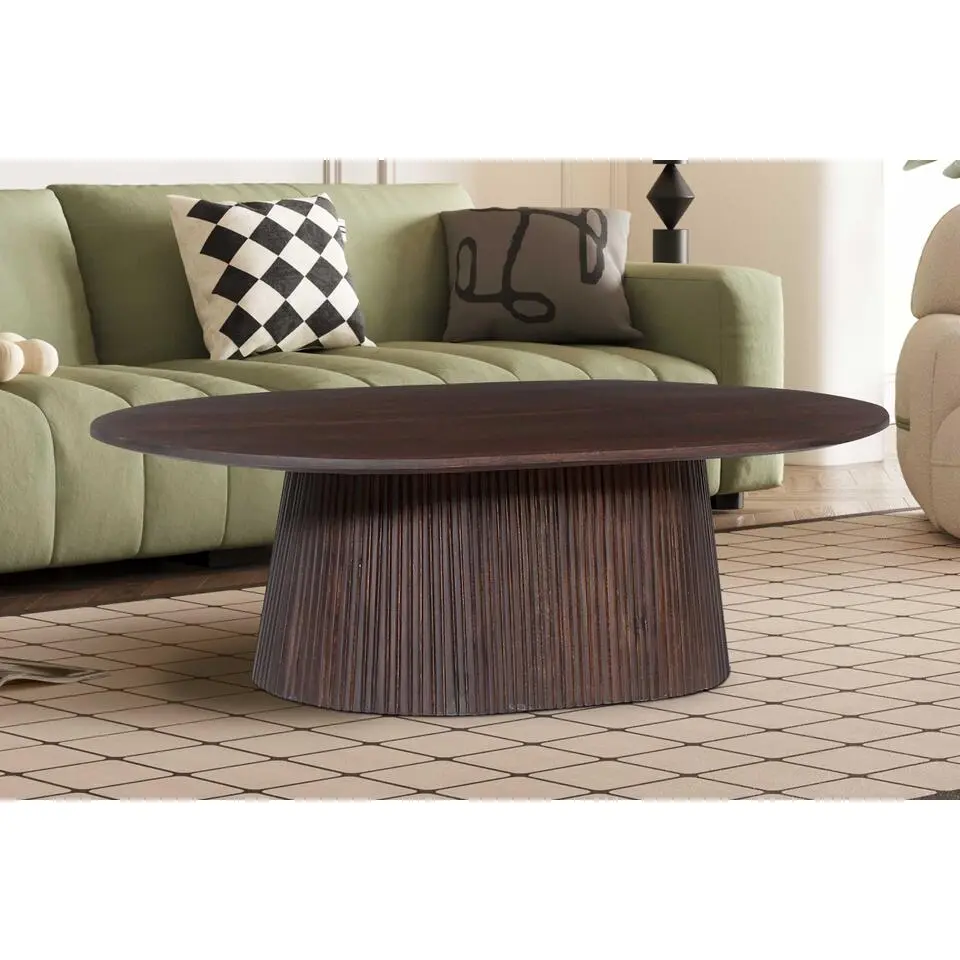 Rousseau Ovale salontafel Miguel 120 cm Donkerbruin - Massief houten structuur