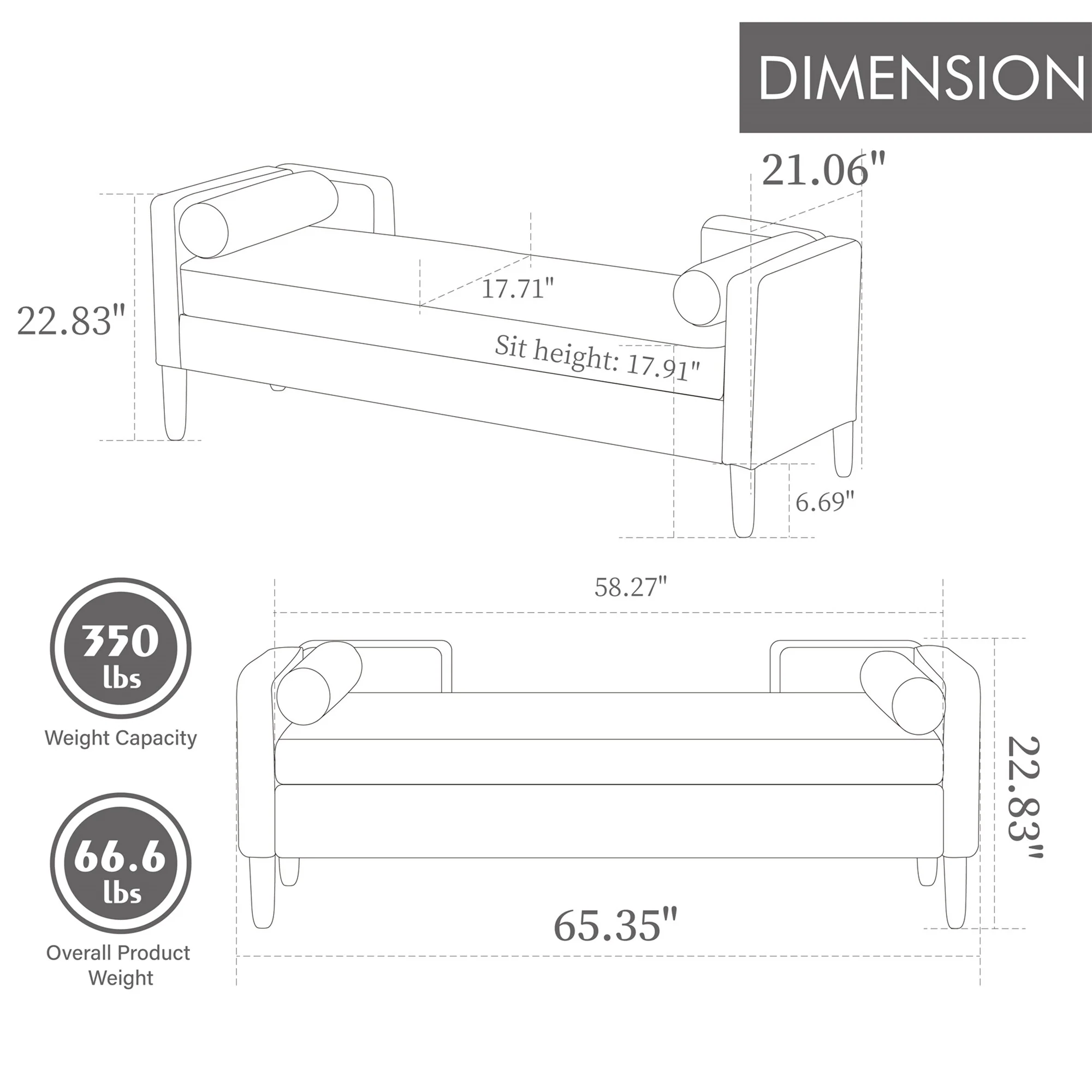 65.35 Corduroy Storage Bench with Armrests, Backrest and Two Pillows