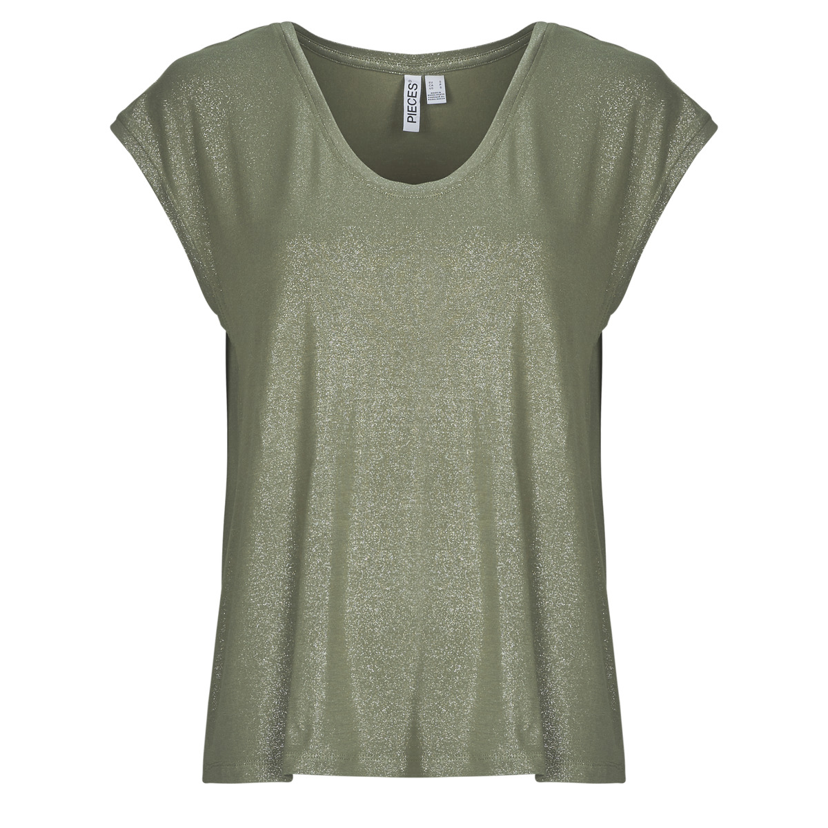 Pieces - PCALICE SS GLITTER TEE - Kaki