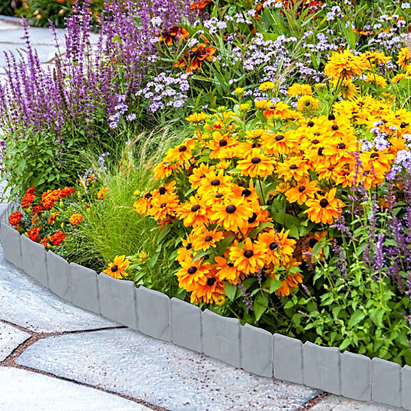 Lot de 10 Bordures jardin FISHTEC effet Pierre pour Parterre de Jardin, Allée, Pelouse