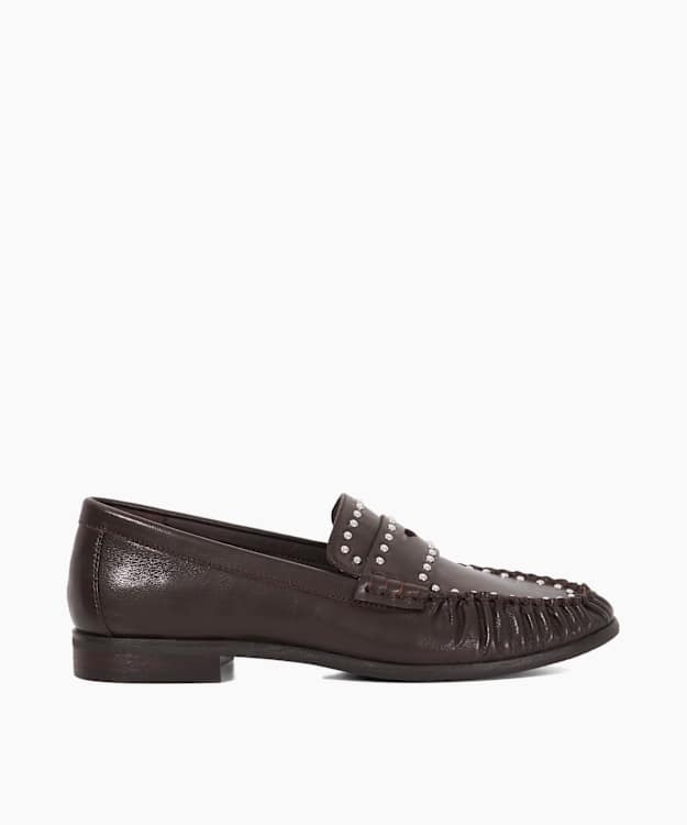 Gazillion Brown - Studded Leather Penny Loafers