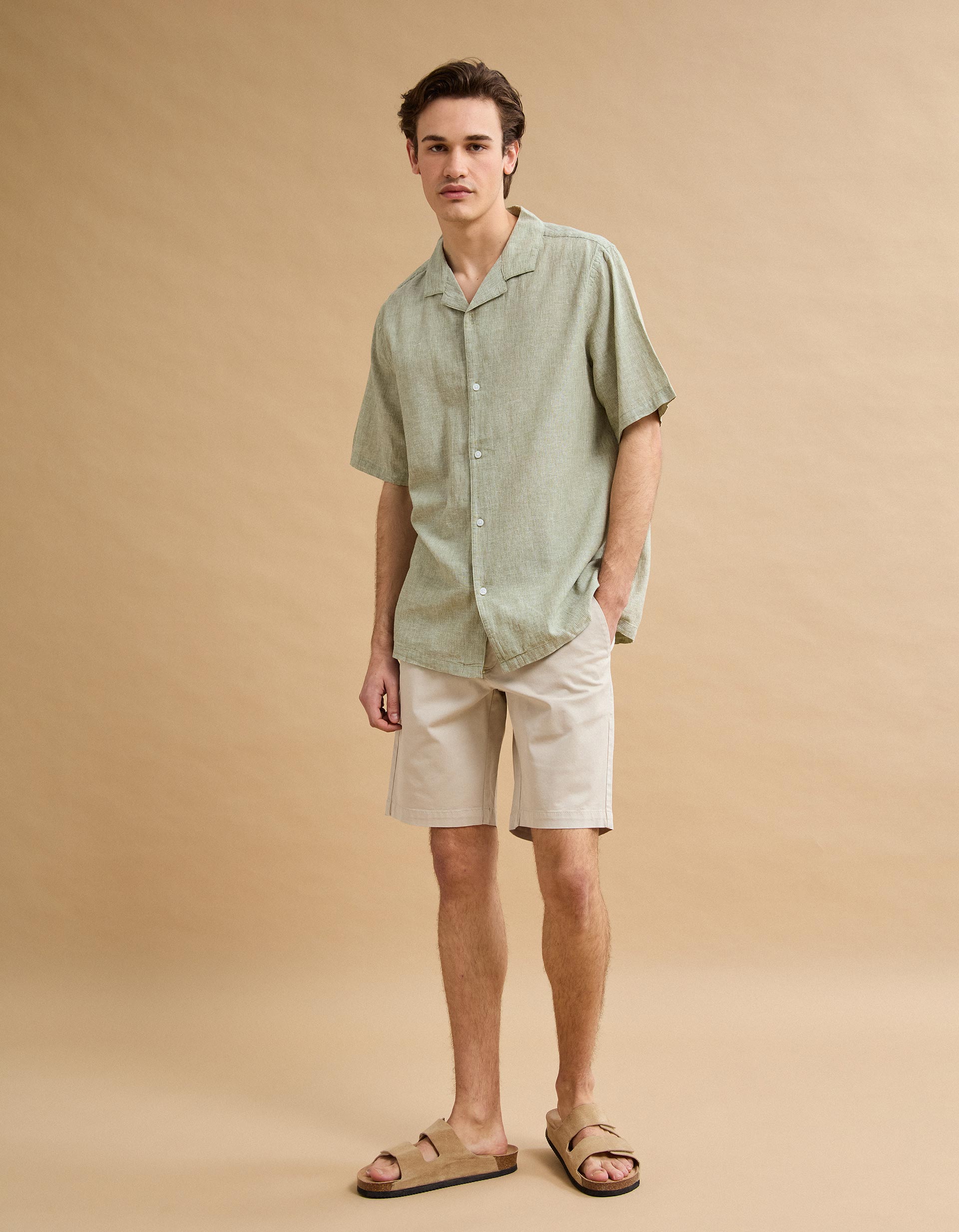 Camisa com Linho, Homem, Verde
