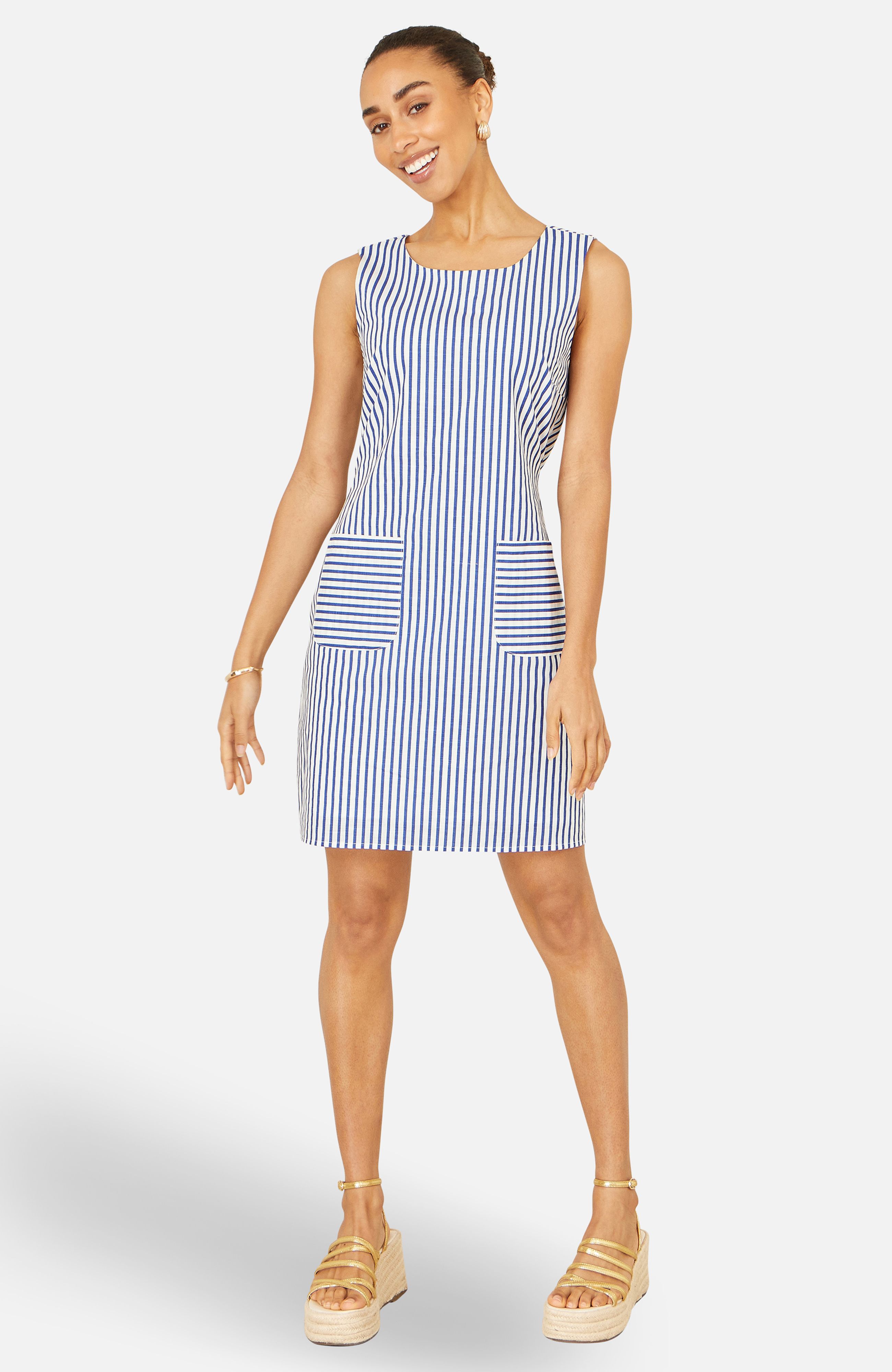 Yumi Navy Stripe Cotton Shift Dress