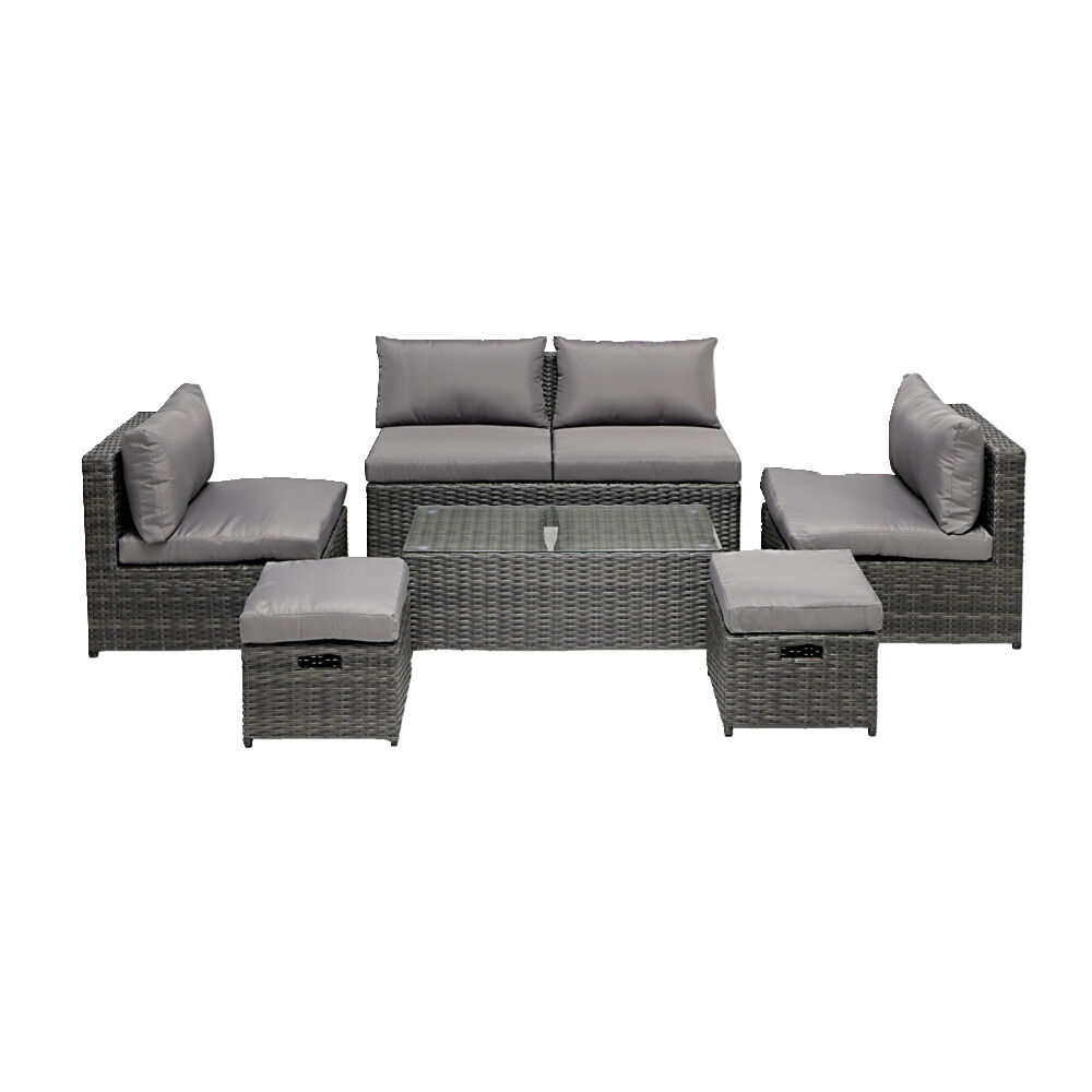 Salon de jardin Imbrik 6 places plastique tressé et acier gris (6 pièces)