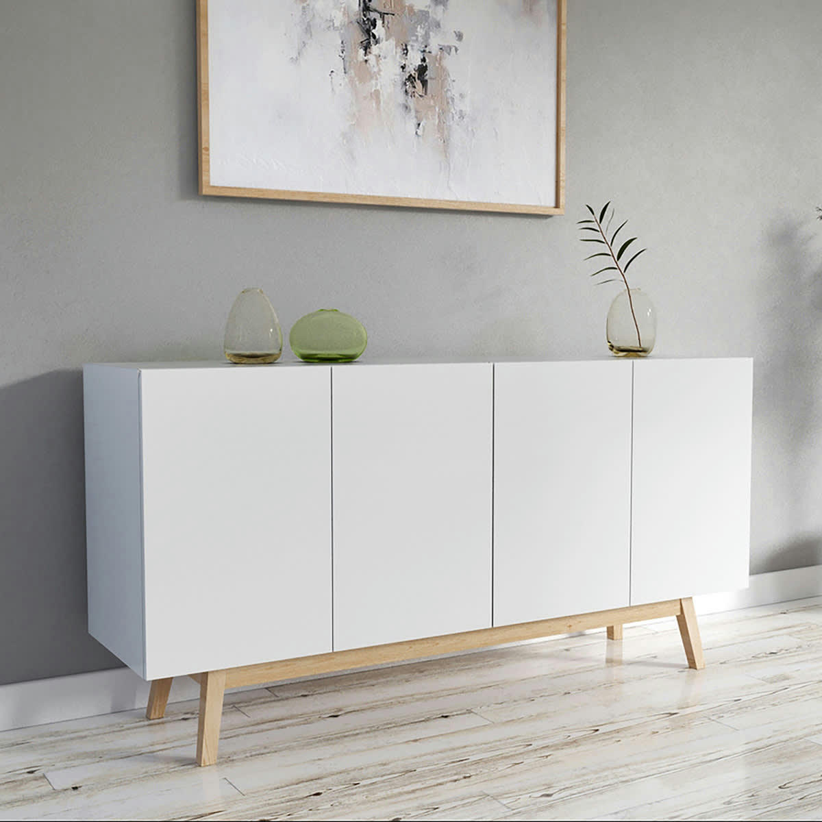 - Buffet 4 portes 2 tiroirs intérieurs blanc