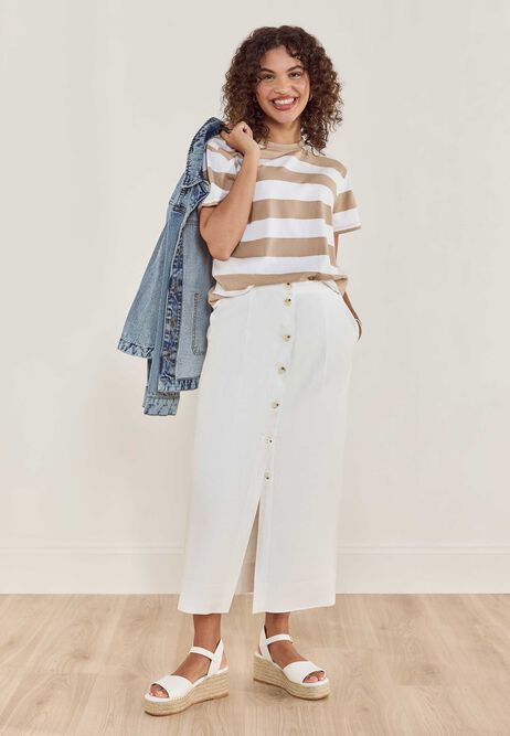 Womens White Linen Blend Midi Skirt